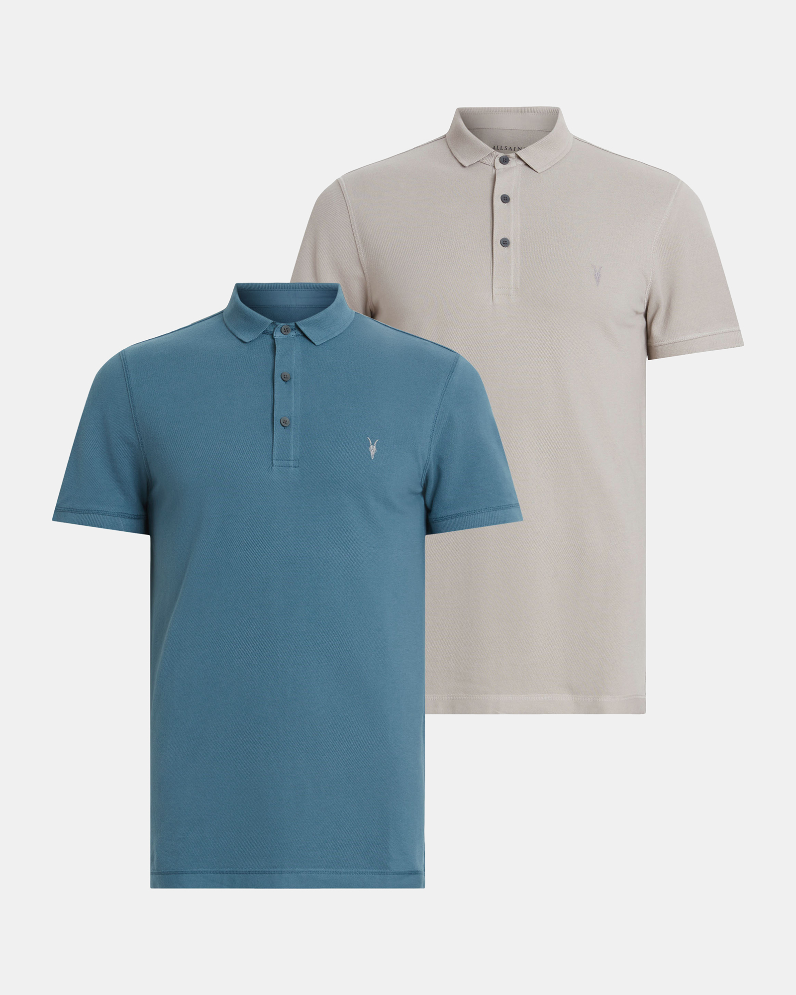 AllSaints Reform Short Sleeve Polo Shirts 2 Pack,, COOL GREY/SUR BLUE