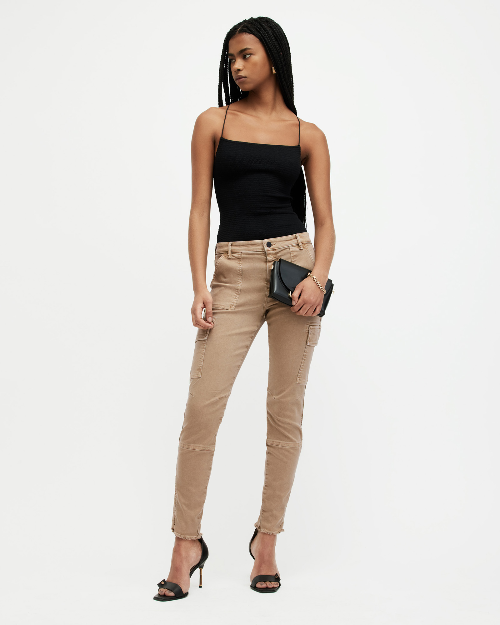 AllSaints Duran Overdyed Skinny Cargo Jeans,, CAMEL BROWN