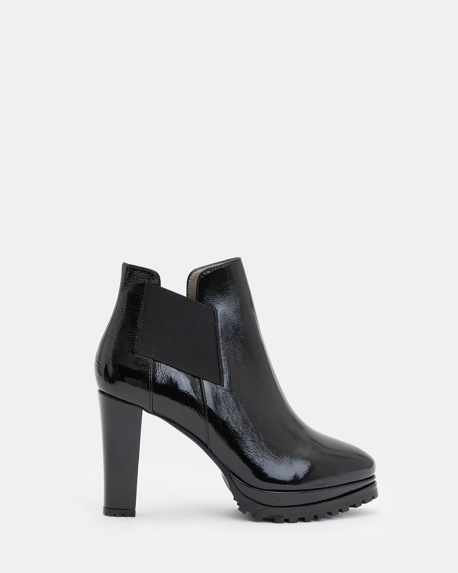 Allsaints Sarris Patent Leather Boots In Black