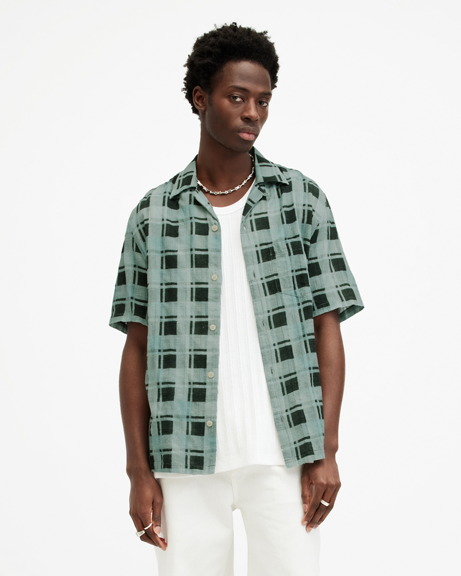Shop Allsaints Big Sur Checked Relaxed Fit Shirt, In Shamrock Green