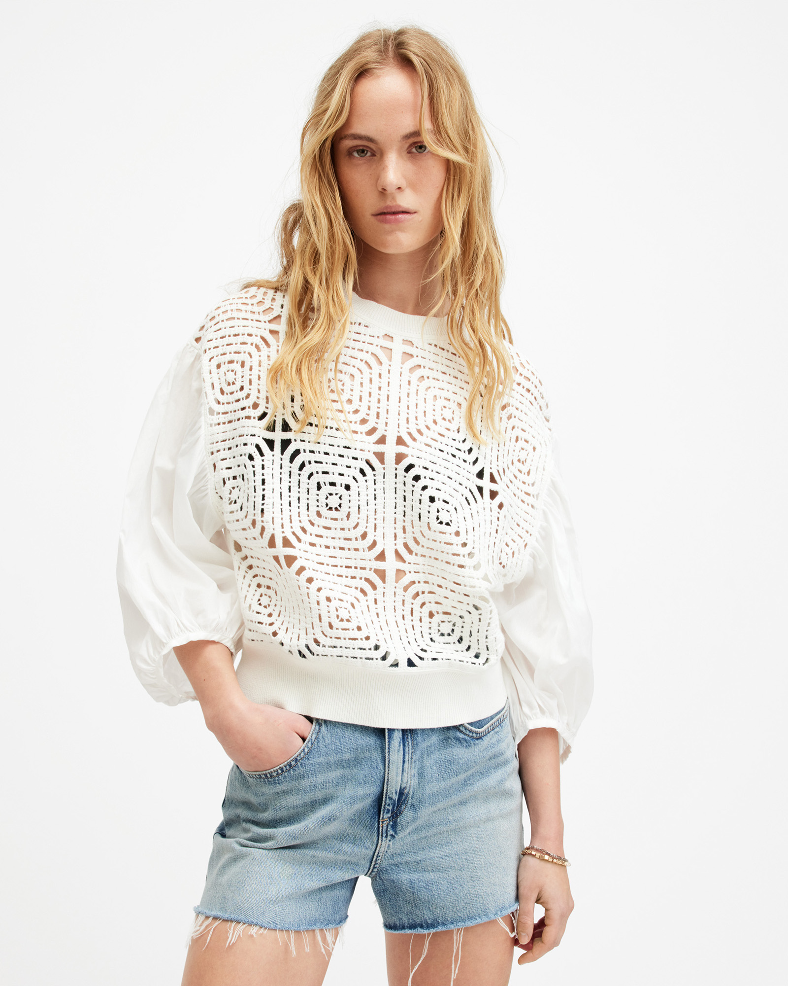AllSaints Sol Crochet Relaxed Fit Sweater