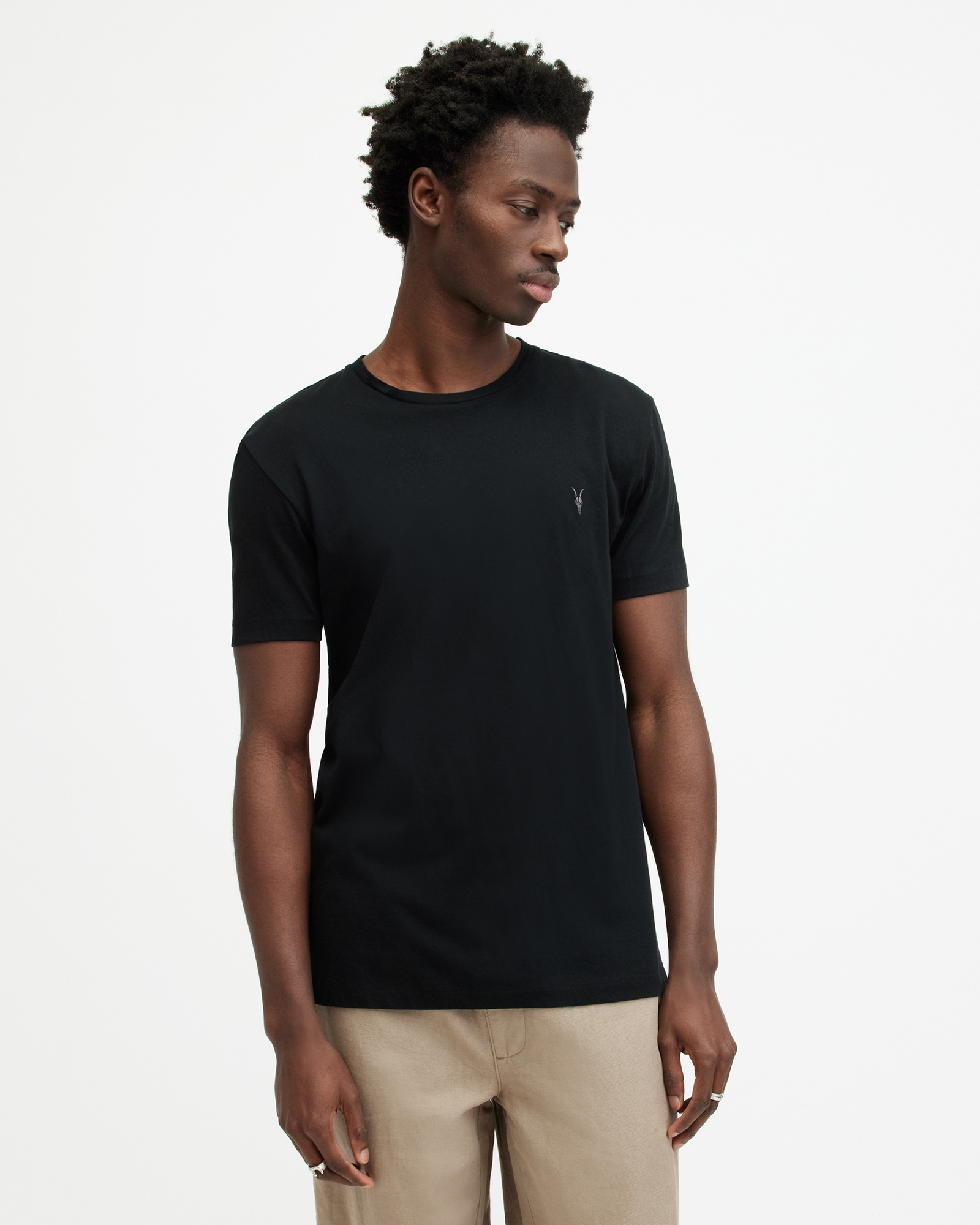 AllSaints Men's Cotton Regular Fit Tonic Crew T-Shirt, Black, Size: XS