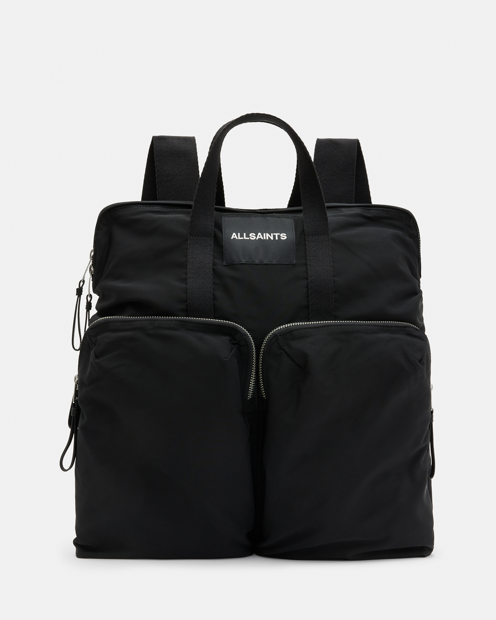 Shop Allsaints Force Multiple Pocket Recycled Backpack In Black
