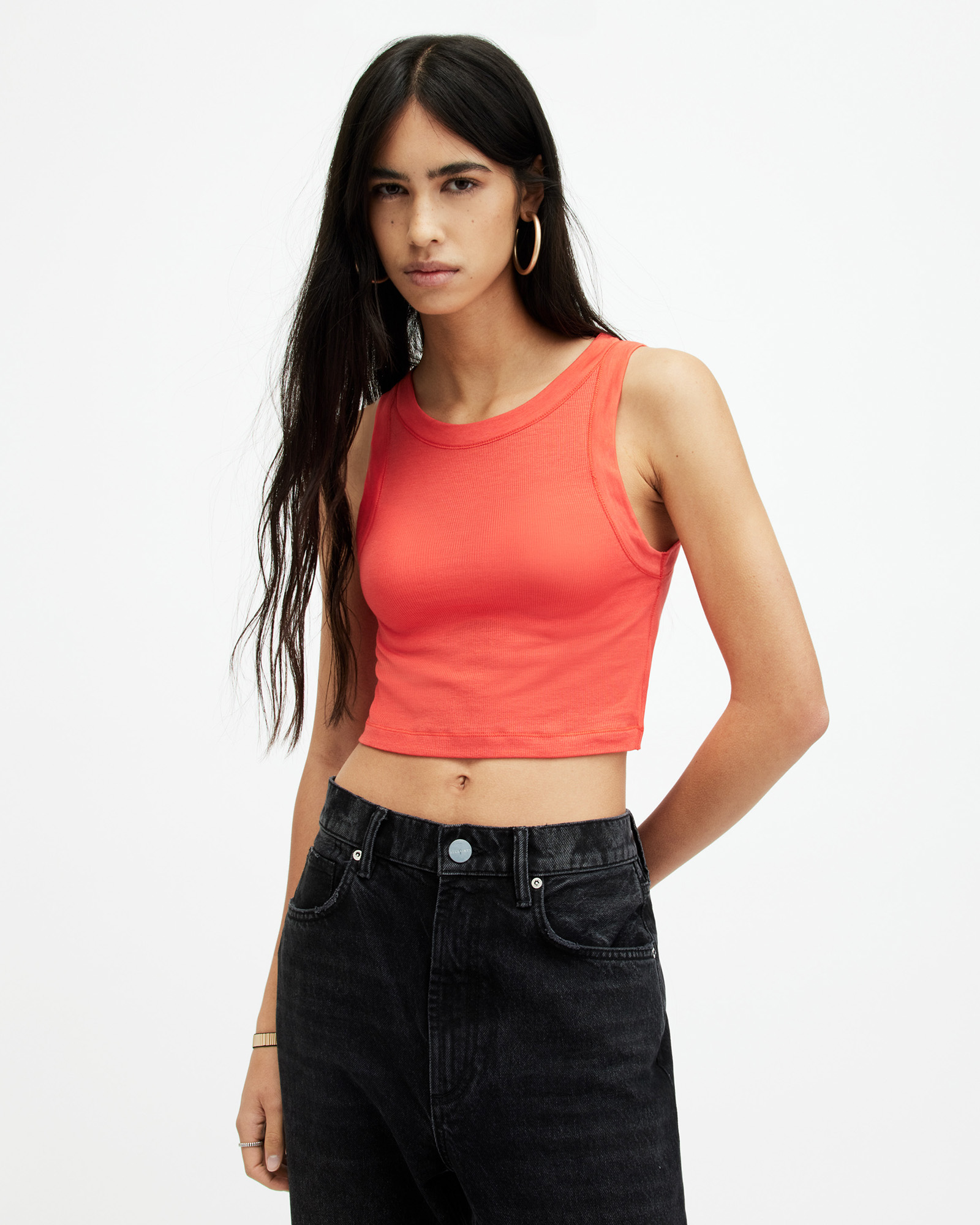 Shop Allsaints Rina Sleeveless Cropped Tank Top, In Pink