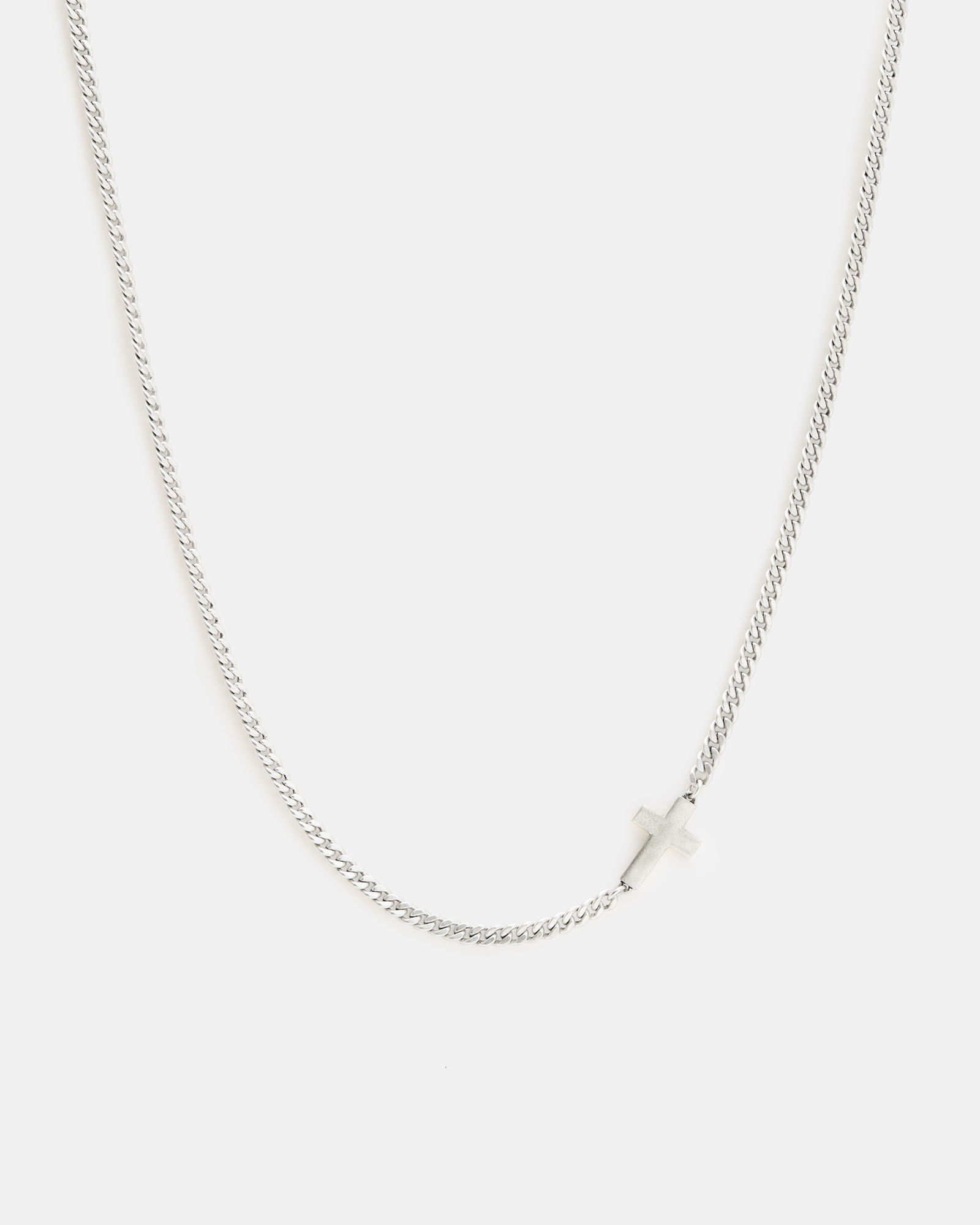 AllSaints Cross Sterling Silver Curb Chain Necklace,, WARM SILVER
