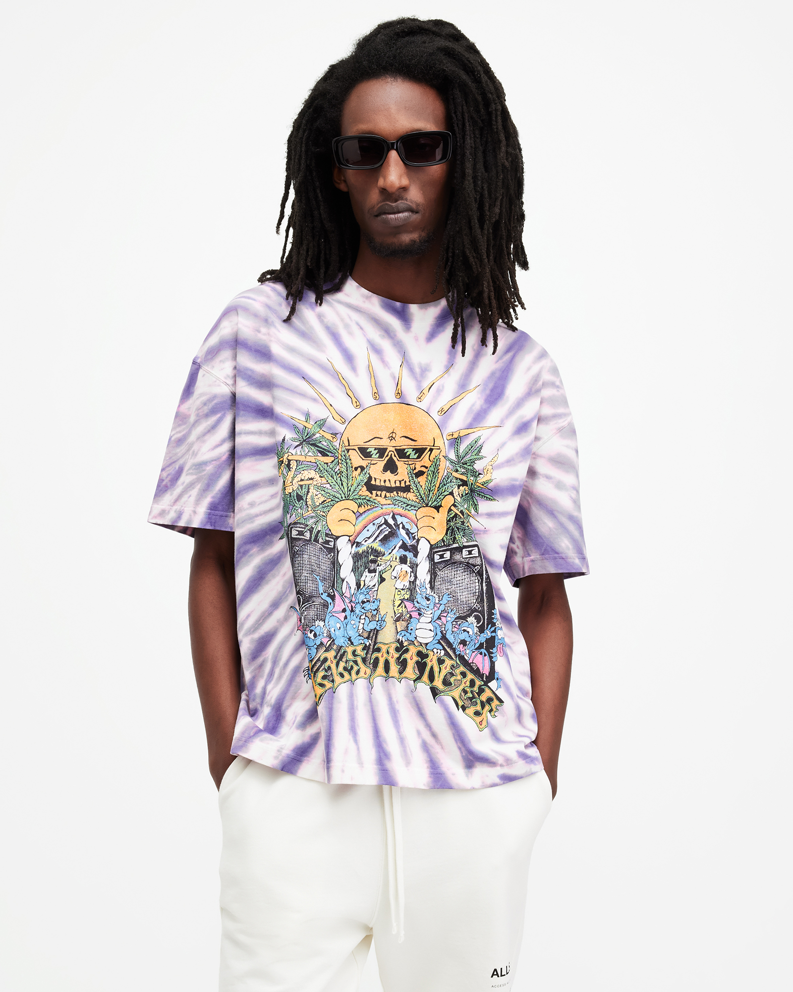 AllSaints Fest Tie Dye Graphic Oversized T-Shirt,, SUGARED LILAC