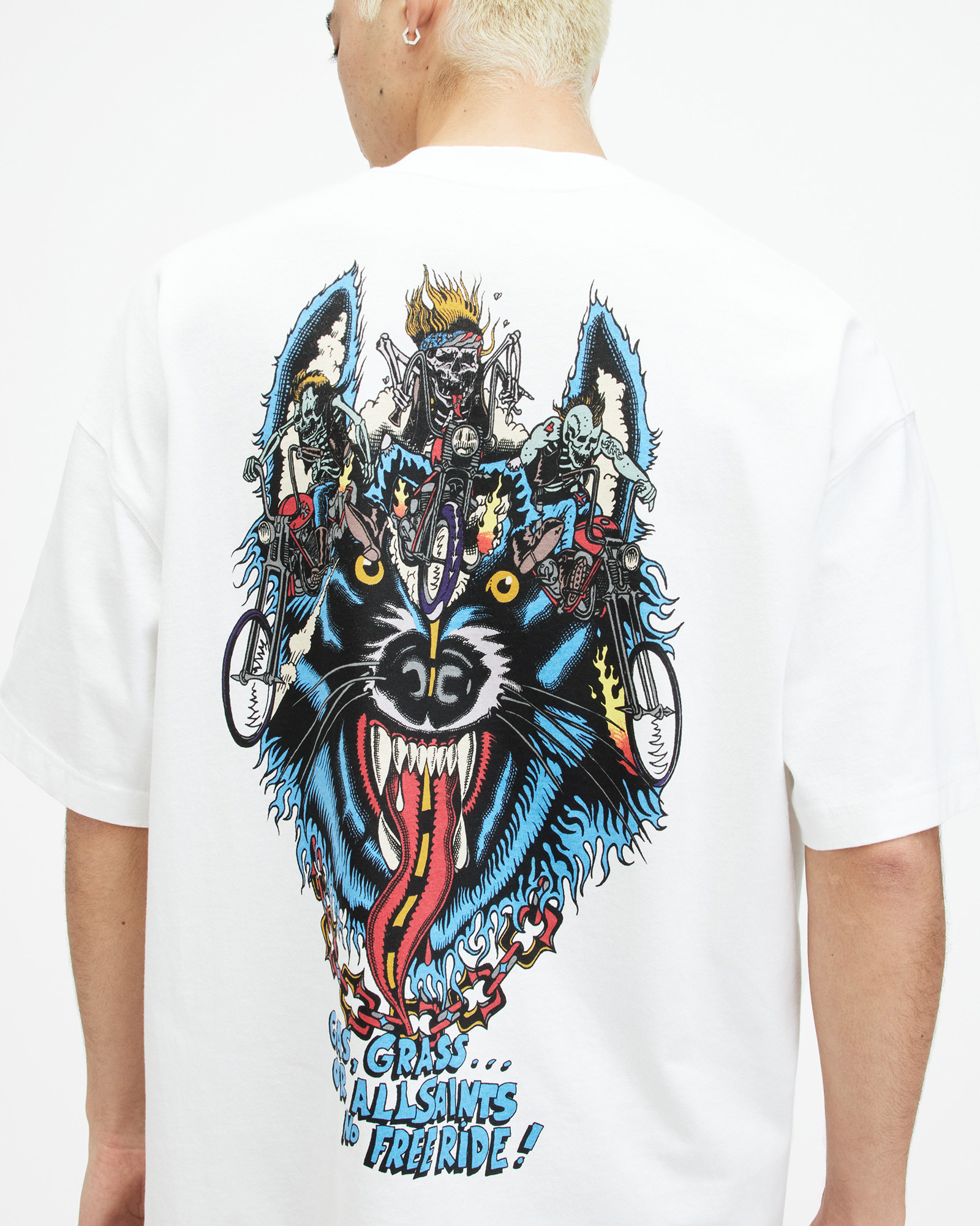 AllSaints Howl Rider Oversized Printed T-Shirt,, Optic White