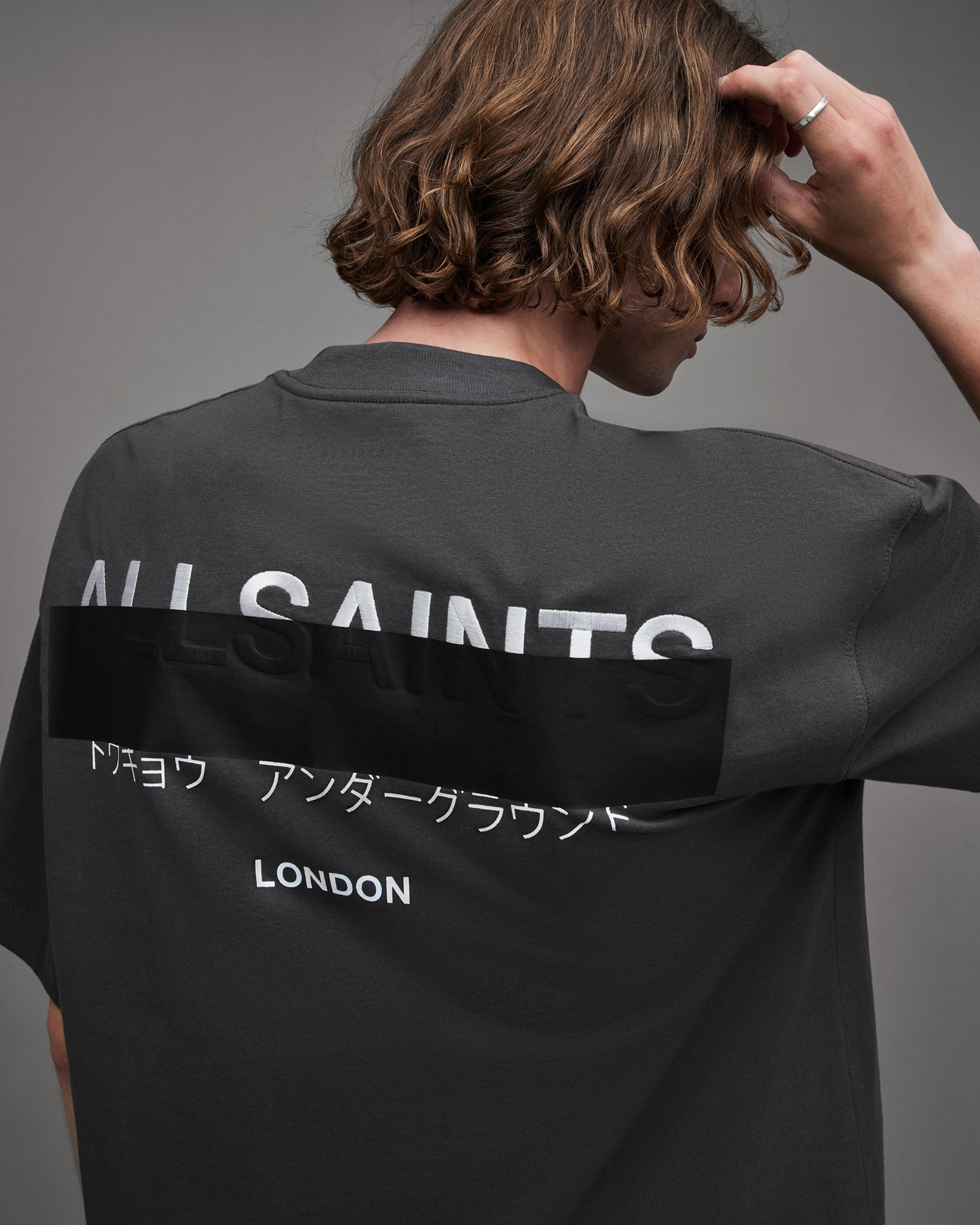 AllSaints Redact Oversized Embroidered Logo T-Shirt