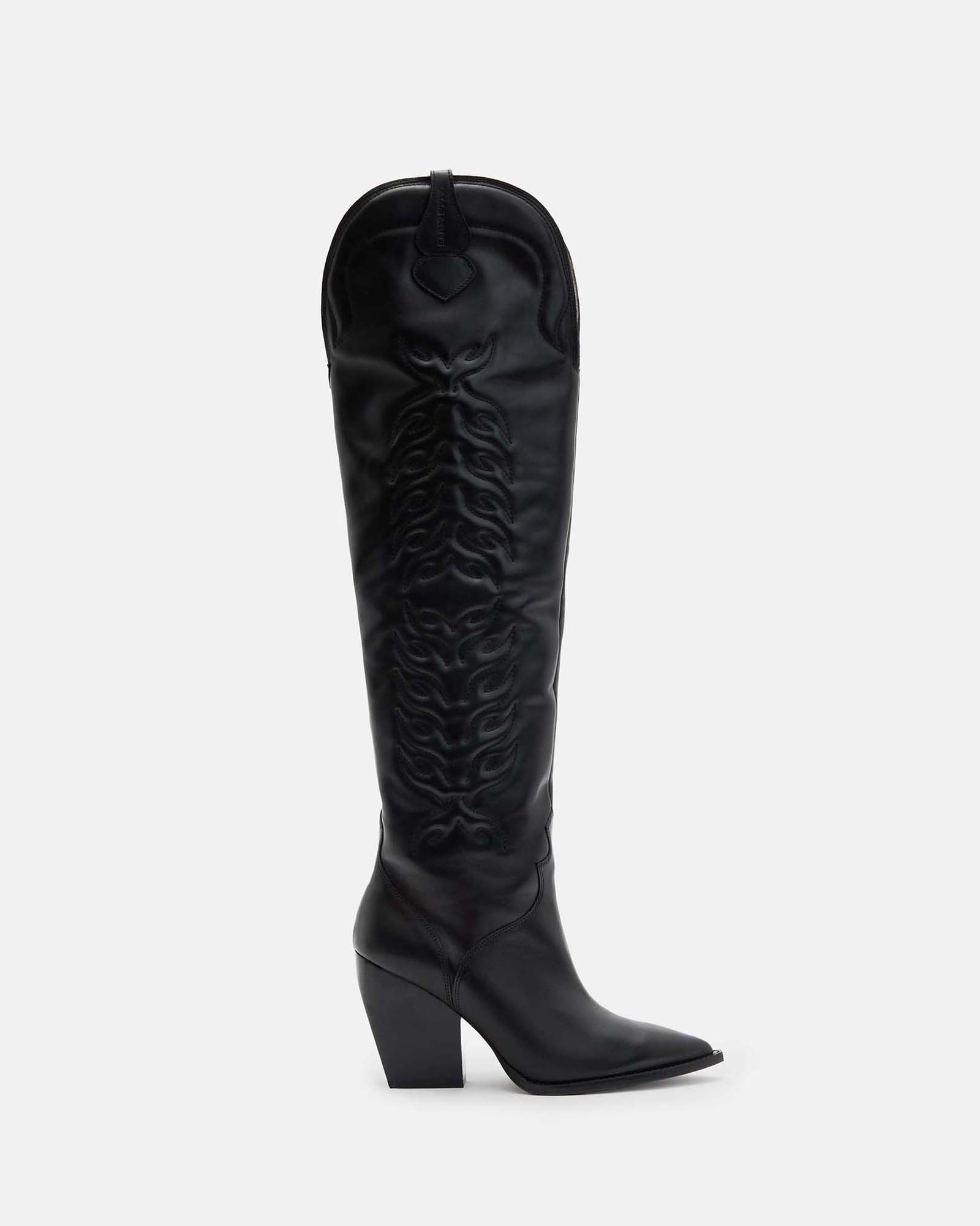AllSaints Roxanne Knee High Western Leather Boots,, Black