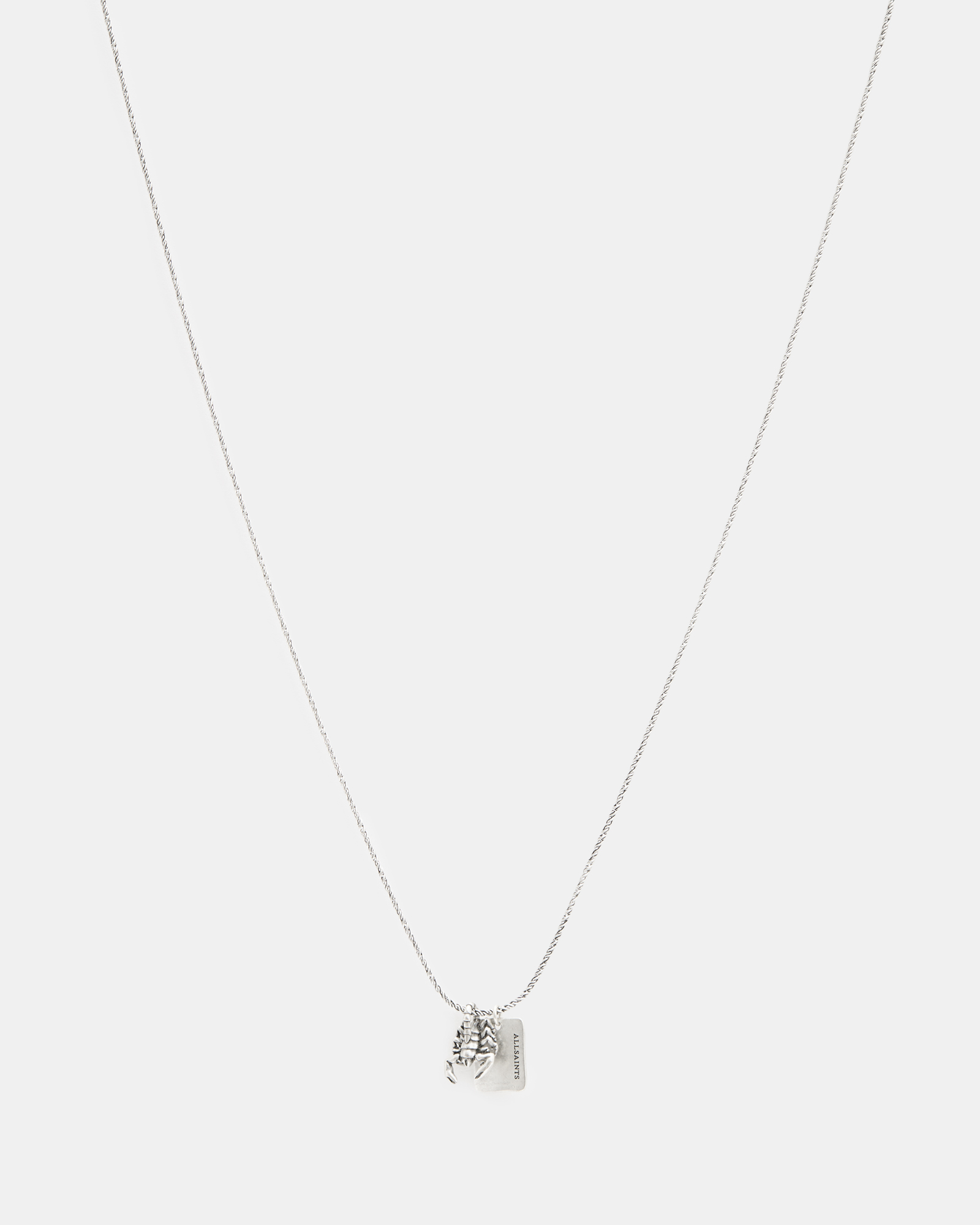 AllSaints Scorpius Tag Sterling Silver Necklace,, WARM SILVER