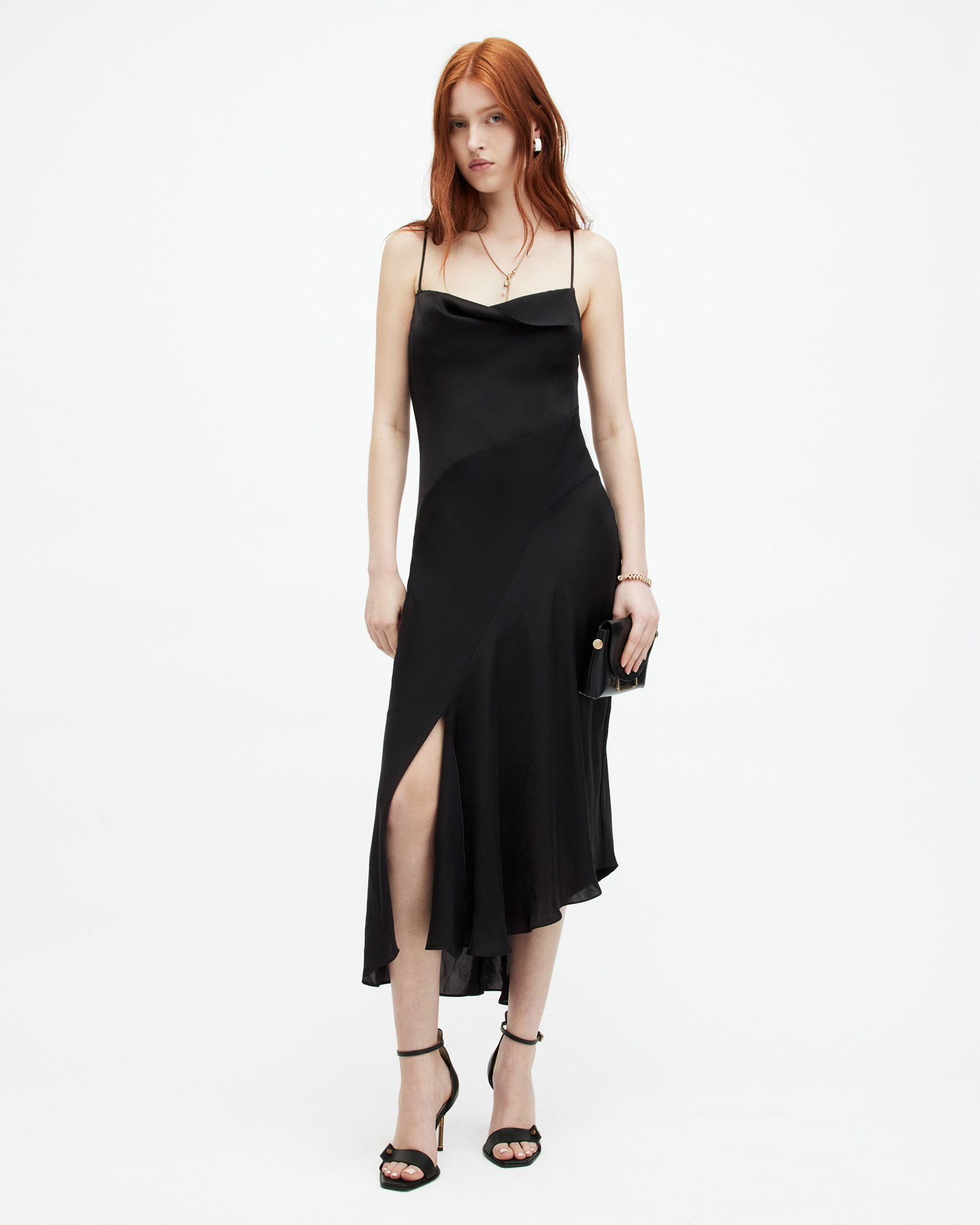 AllSaints Una Recycled Scoop Neck Midi Dress,, Black
