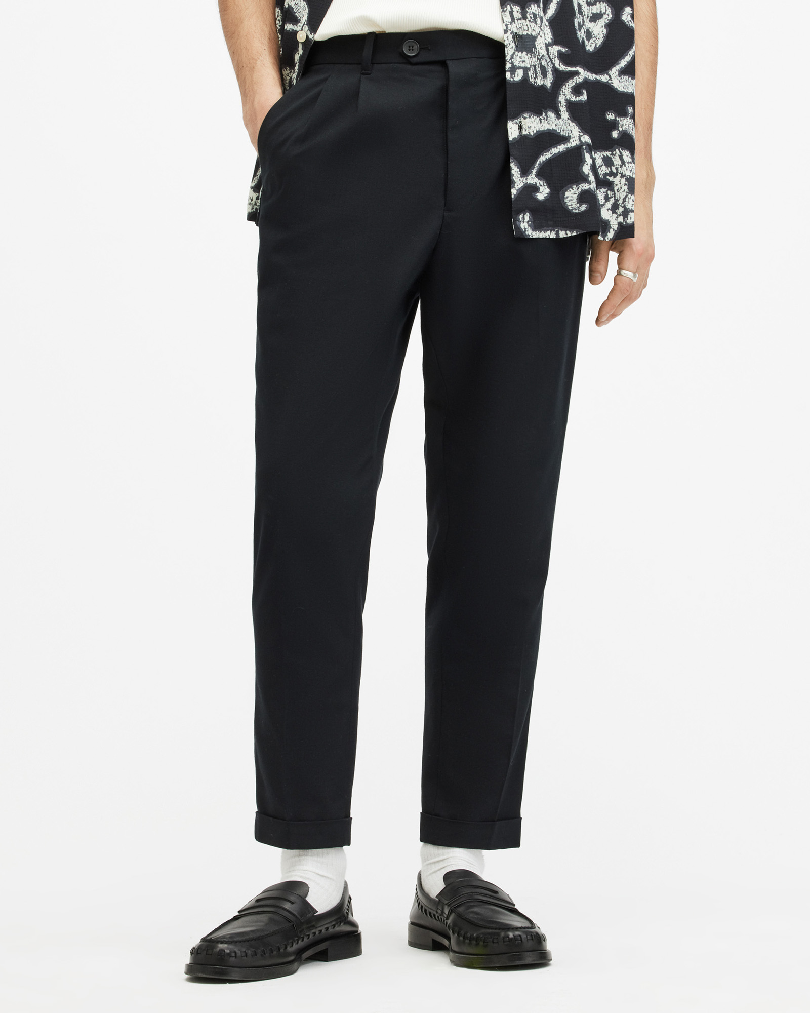 AllSaints Tallis Slim Fit Cropped Tapered Trousers,, Black