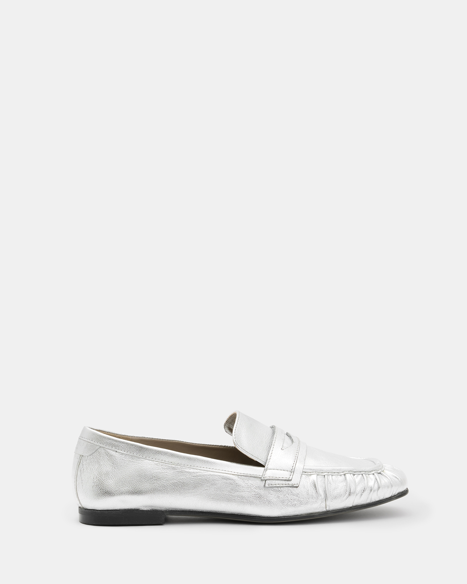 AllSaints Sapphire Metallic Leather Loafer Shoes,, Metallic Silver