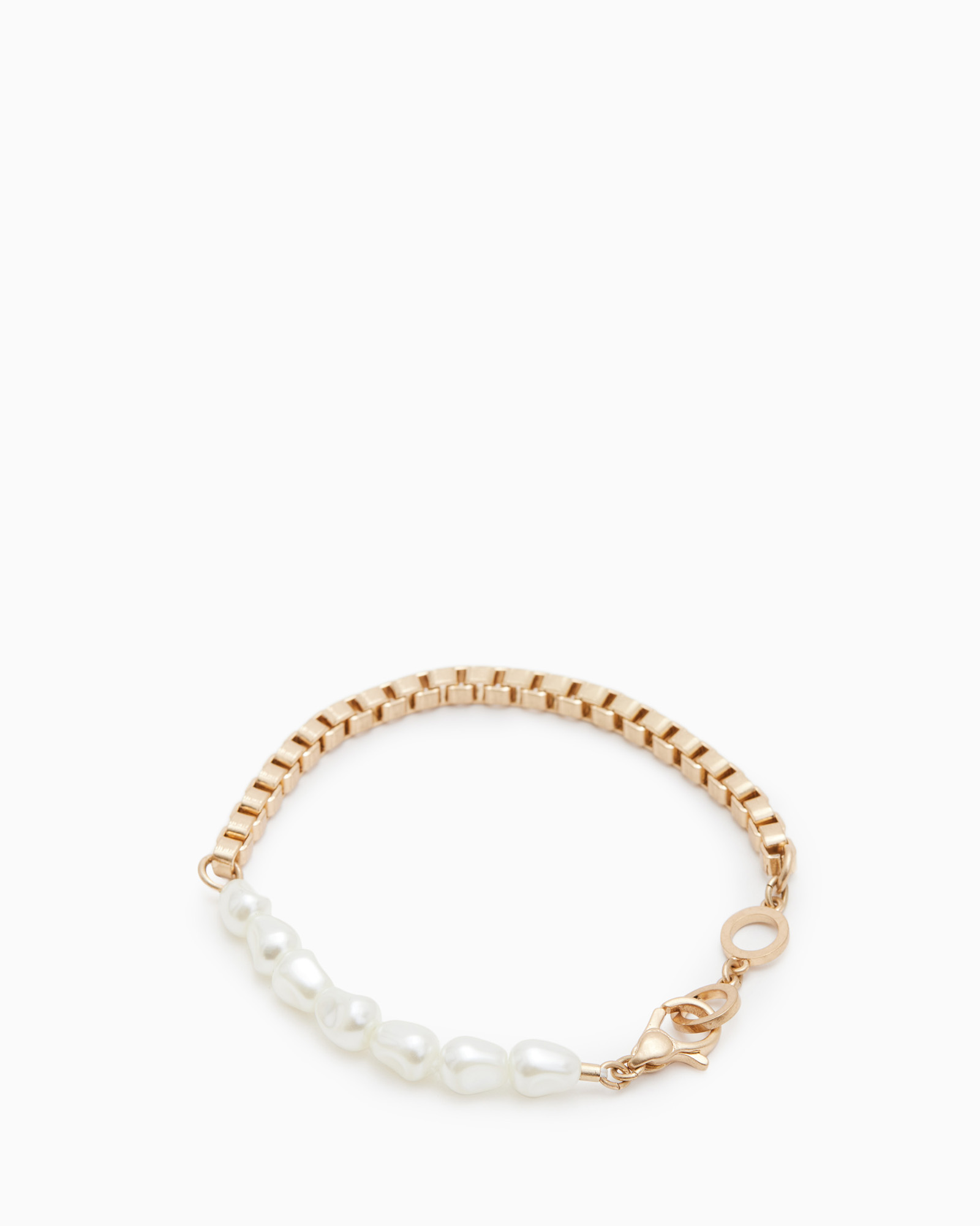 AllSaints Edie Pearl Bead Box Chain Bracelet,, WARM BRASS