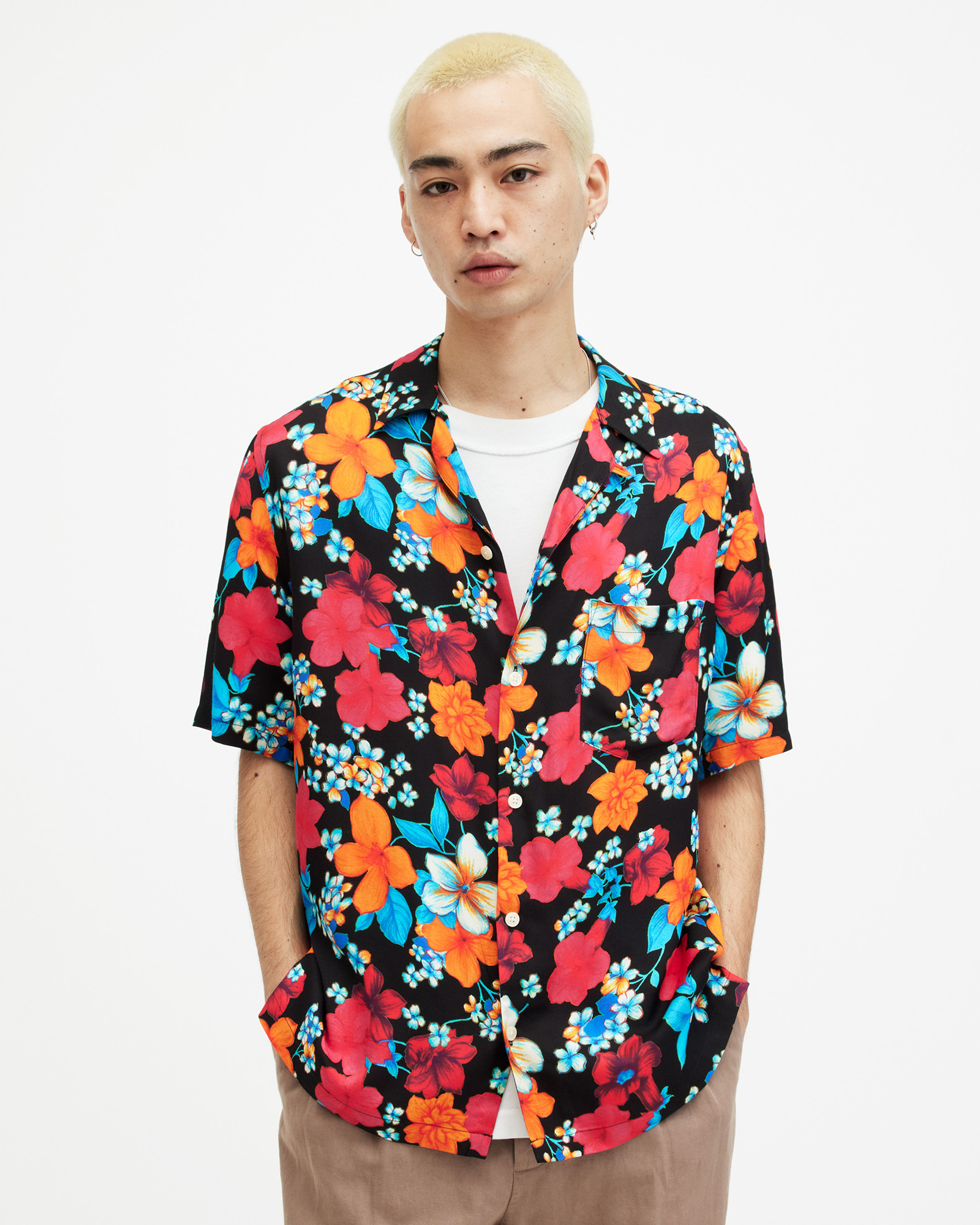 AllSaints Spiros Floral Print Relaxed Fit Shirt