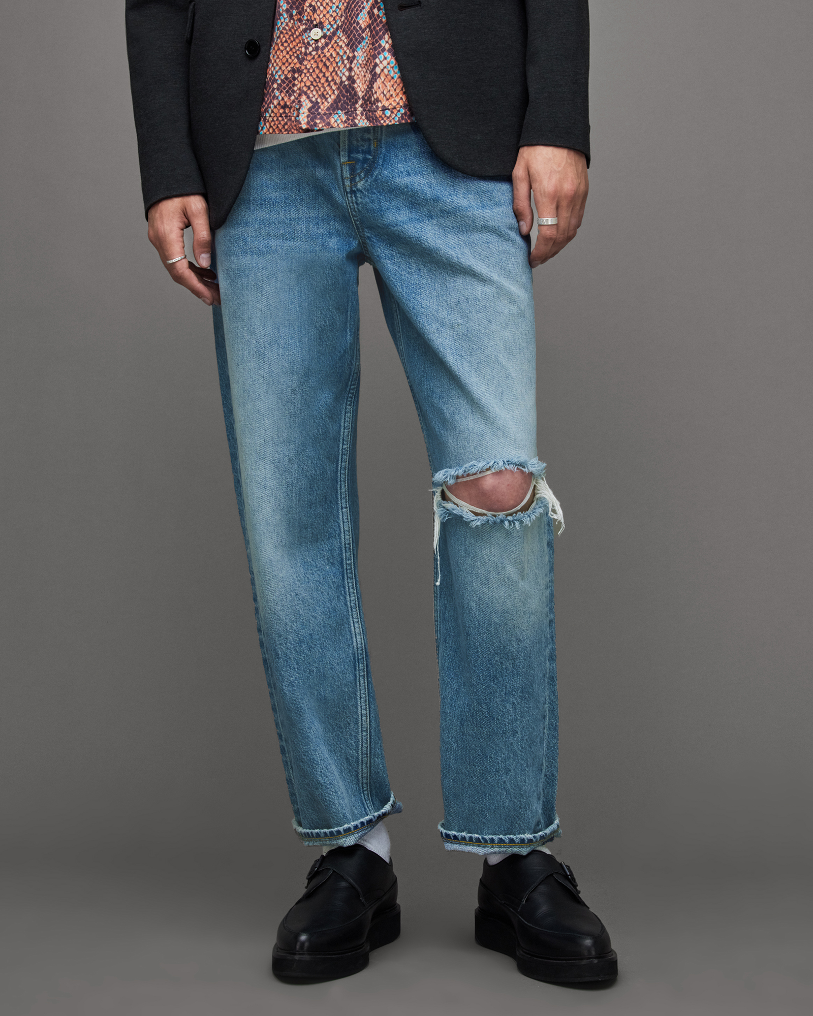 AllSaints Curtis Straight Fit Damaged Denim Jeans