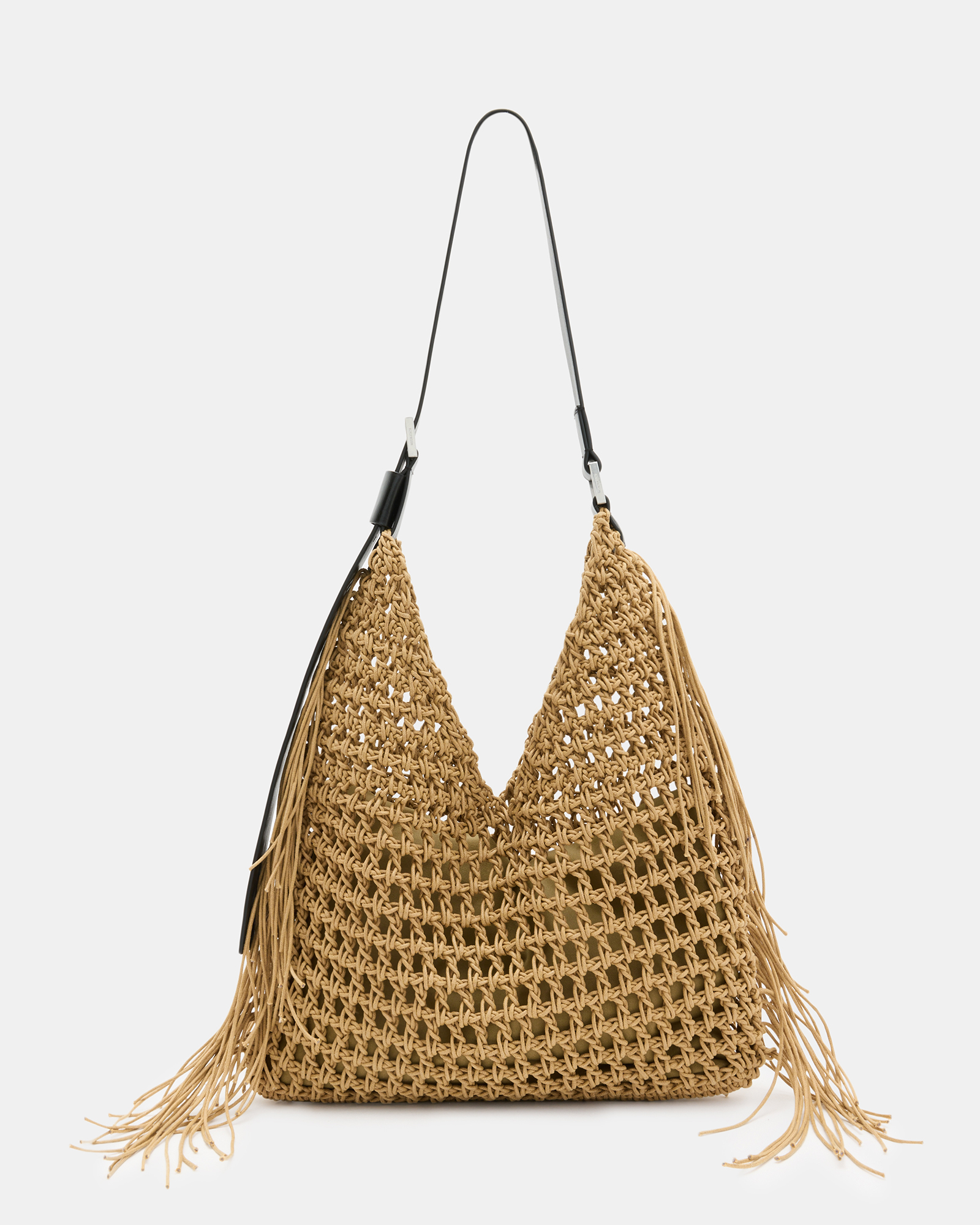 Shop Allsaints Sabine Crochet Shoulder Bag In Almond