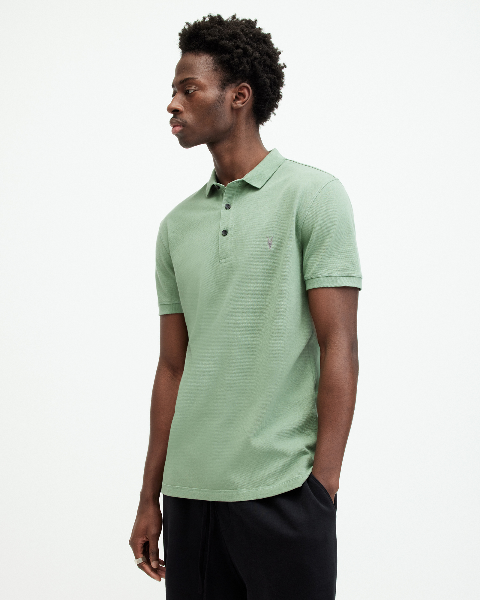 AllSaints Reform Short Sleeve Polo Shirt,, SHAMROCK GREEN