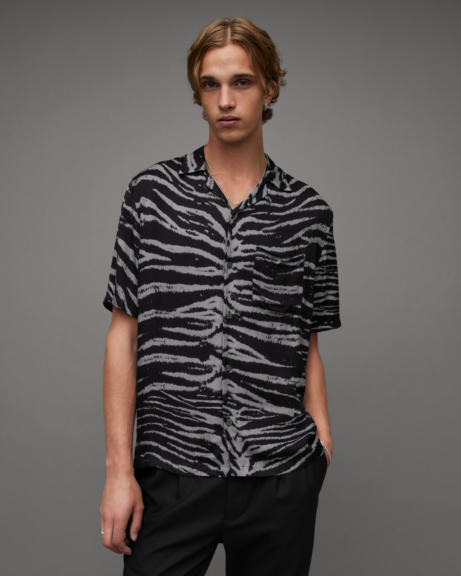 AllSaints Cubs Tiger Print Relaxed Fit Shirt