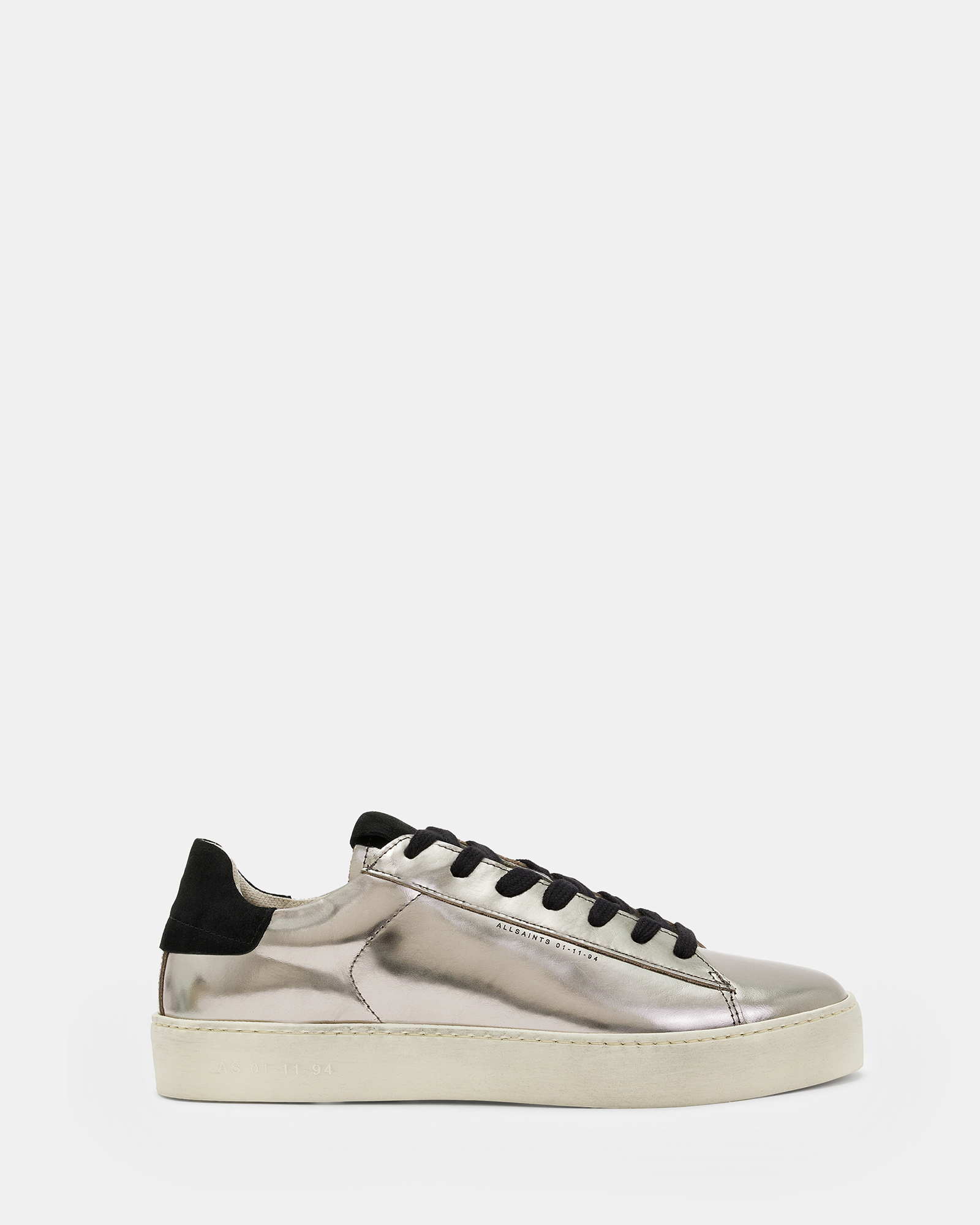 AllSaints Shana Low Top Metallic Leather Trainers,, Silver