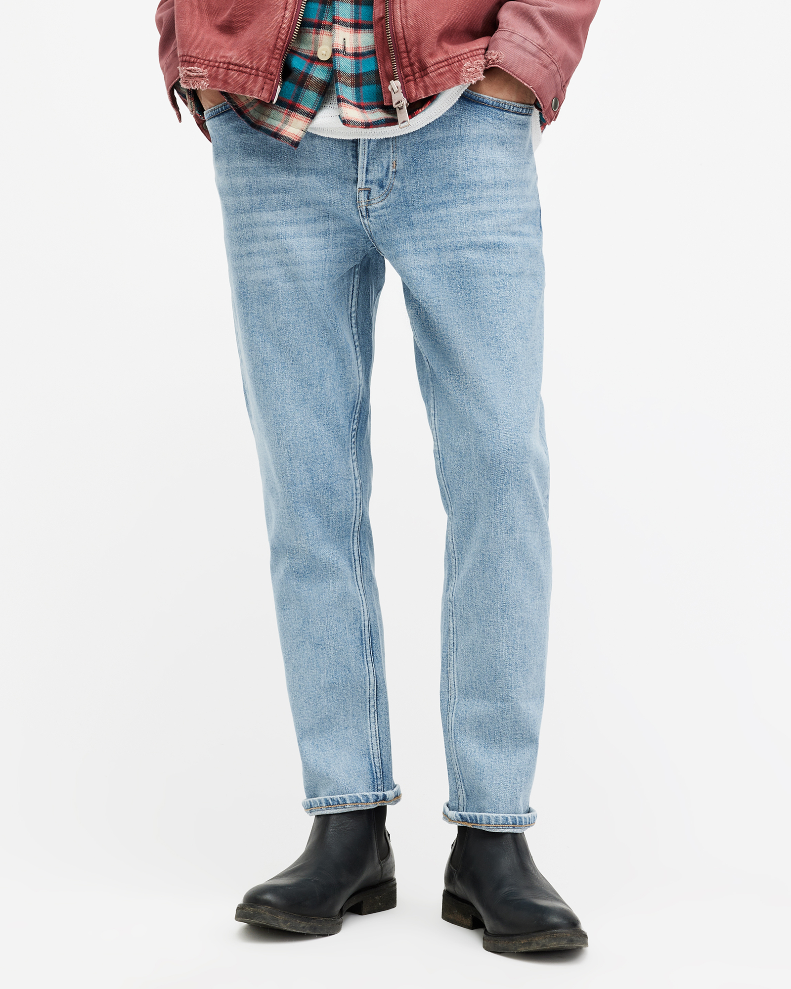 Allsaints Dean Slim Fit Cropped Denim Jeans In Vintage Indigo
