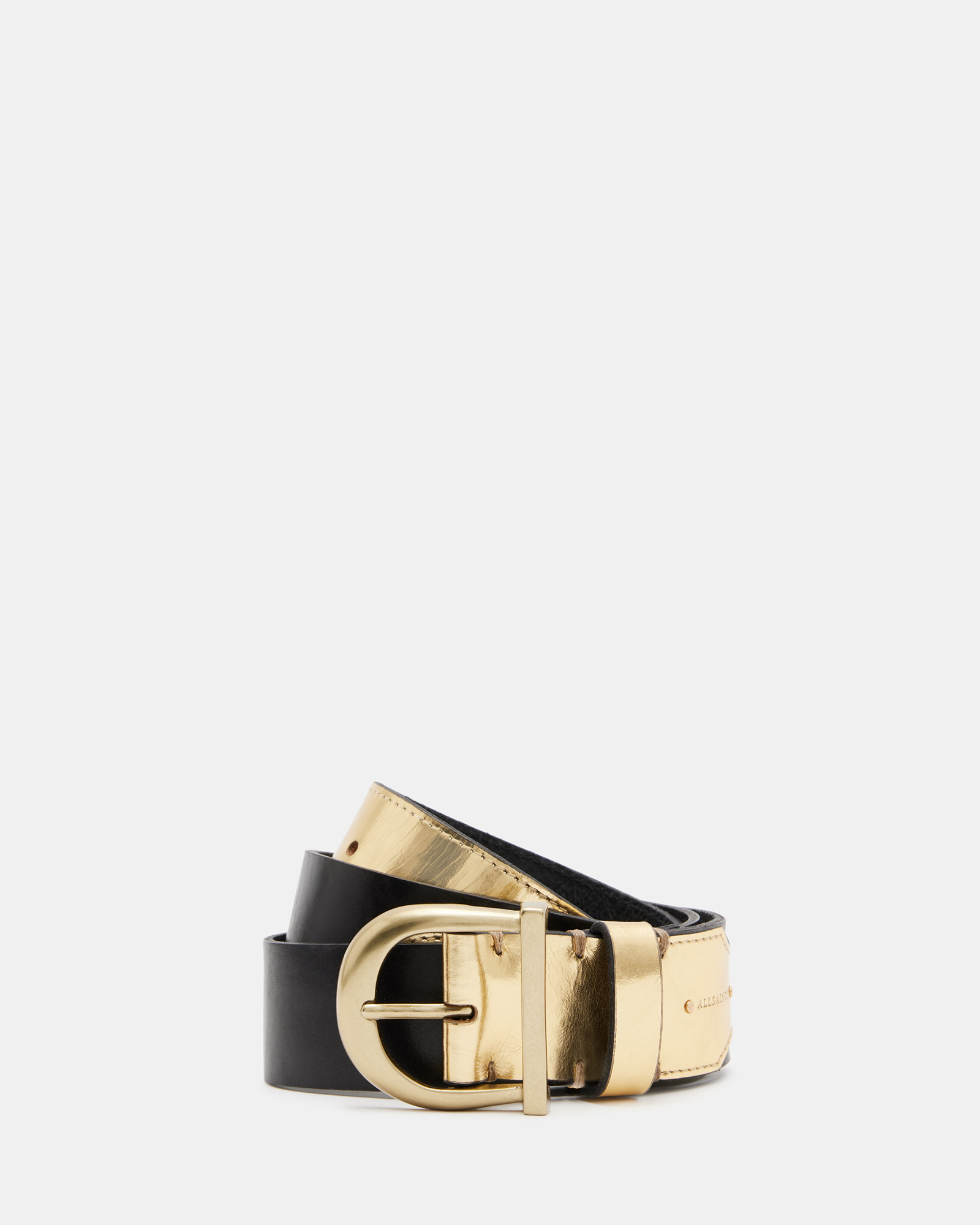 Allsaints Briony Mixed Leather Western Belt In Gold/warm Brass