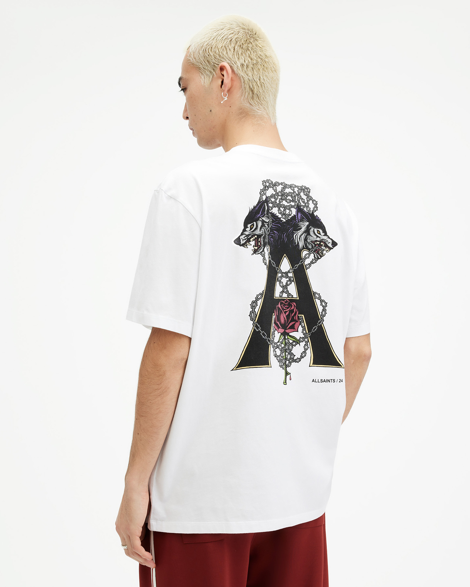 AllSaints Wulfane Printed Relaxed Fit T-Shirt,, Optic White