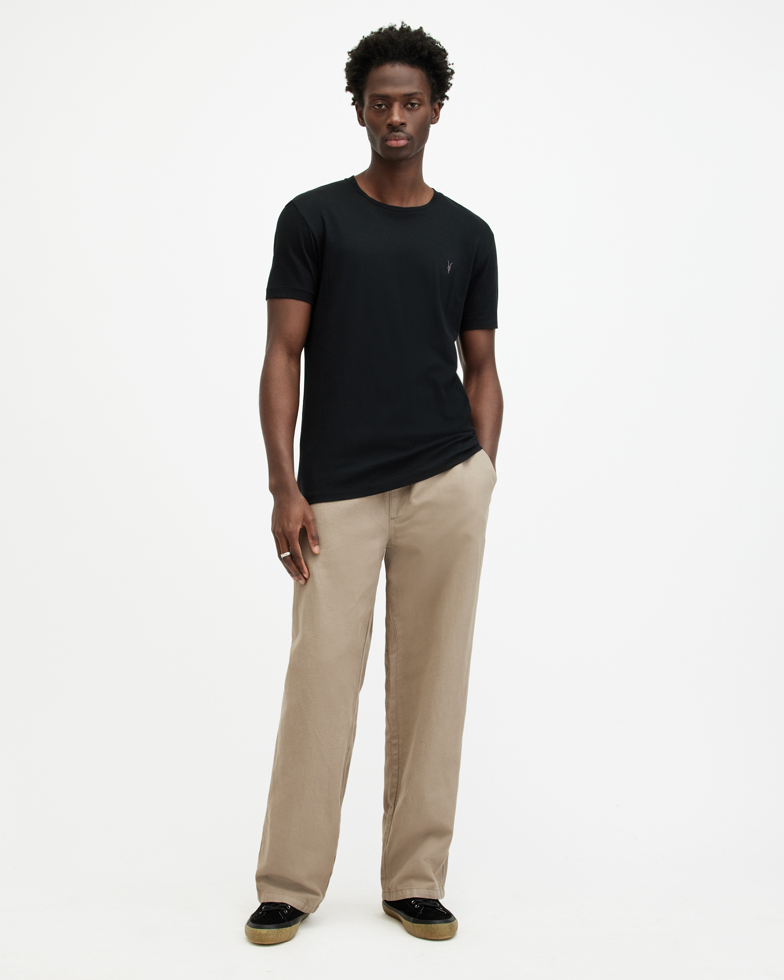 AllSaints Men's Cotton Slim Fit Regular Tonic Pullover Crew Neck T-Shirt, Black, Size: XXL