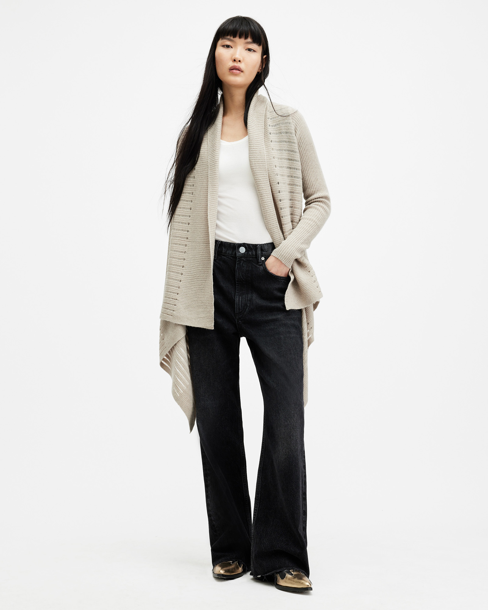 AllSaints Harley Waterfall Open Front Cardigan