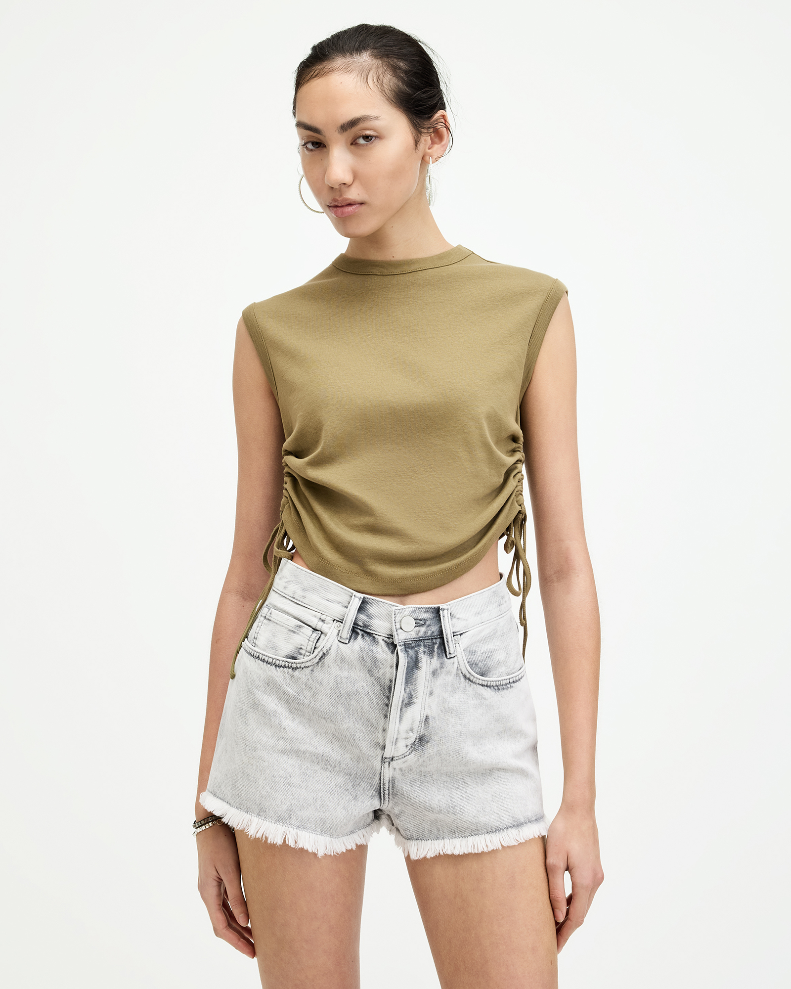 AllSaints Sonny Side Seam Drawcord Tank Top,, Olive Green