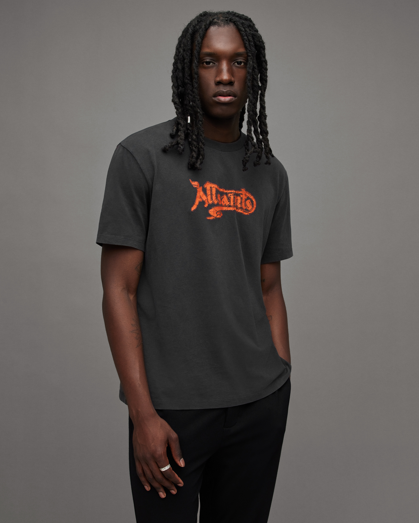 Ceecee Biker Logo Print Crew T-Shirt Washed Black | ALLSAINTS