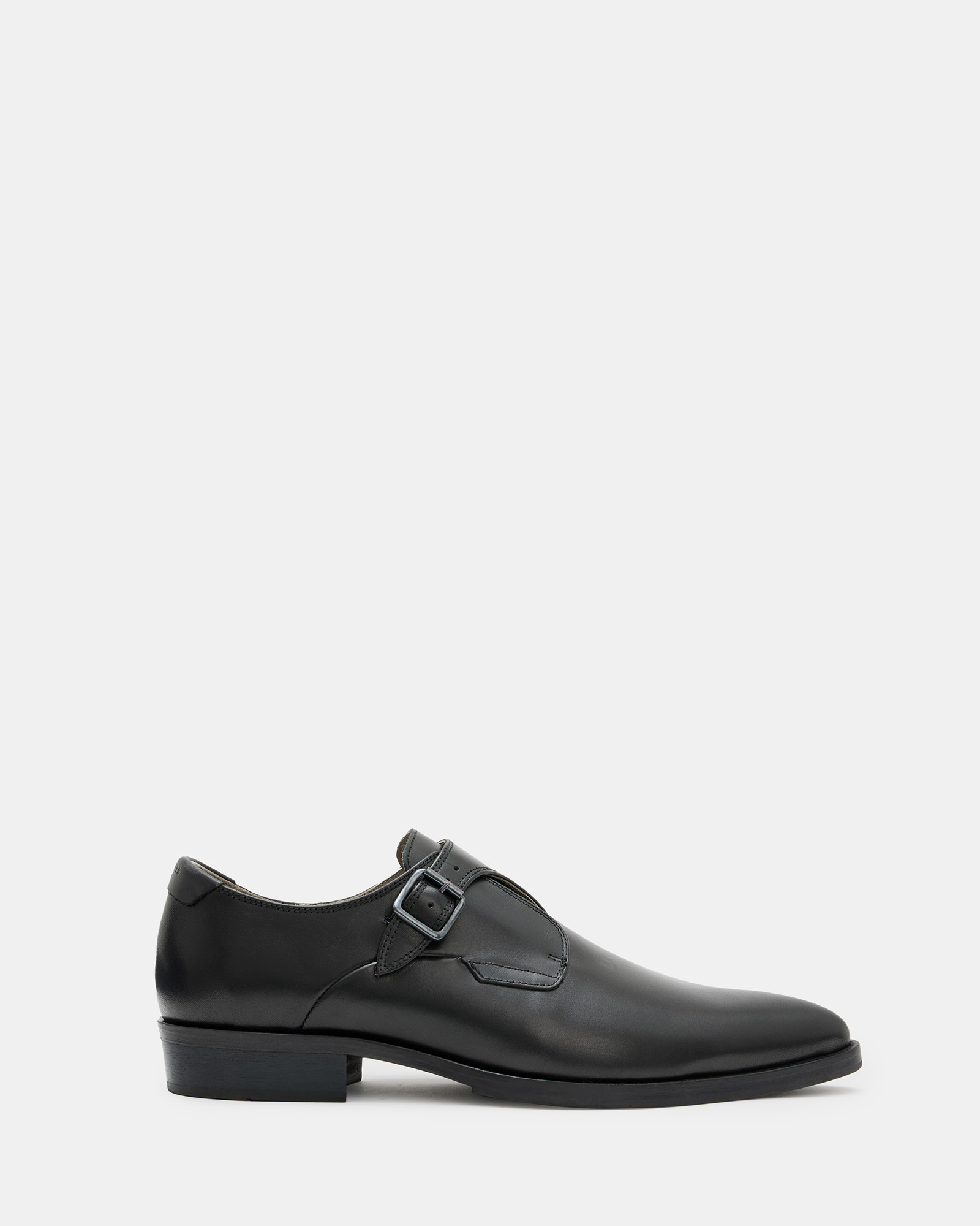 AllSaints Keith Leather Buckle Monk Shoes,, Black