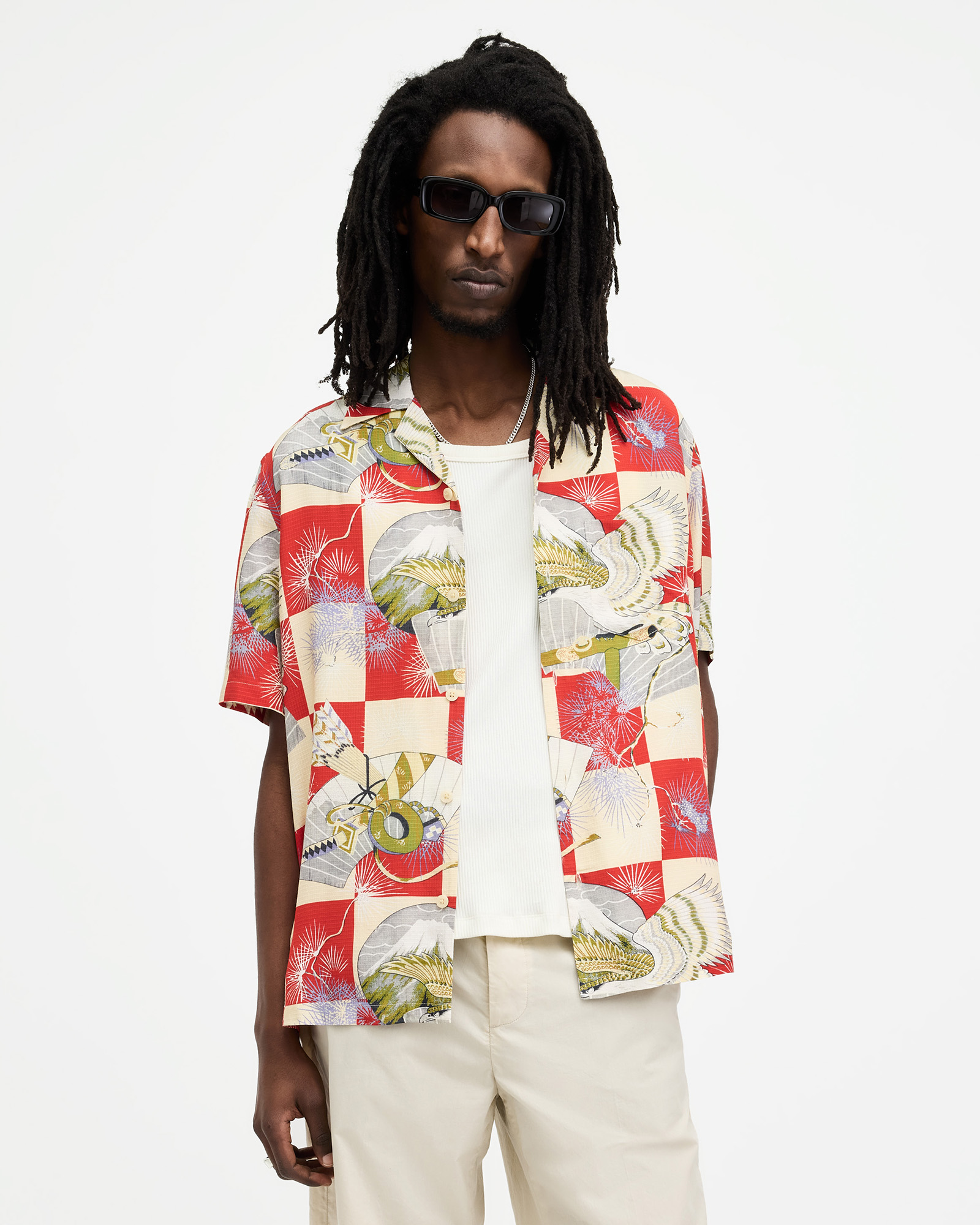 Shop Allsaints Sebastian Floral Print Relaxed Fit Shirt In Electric Red