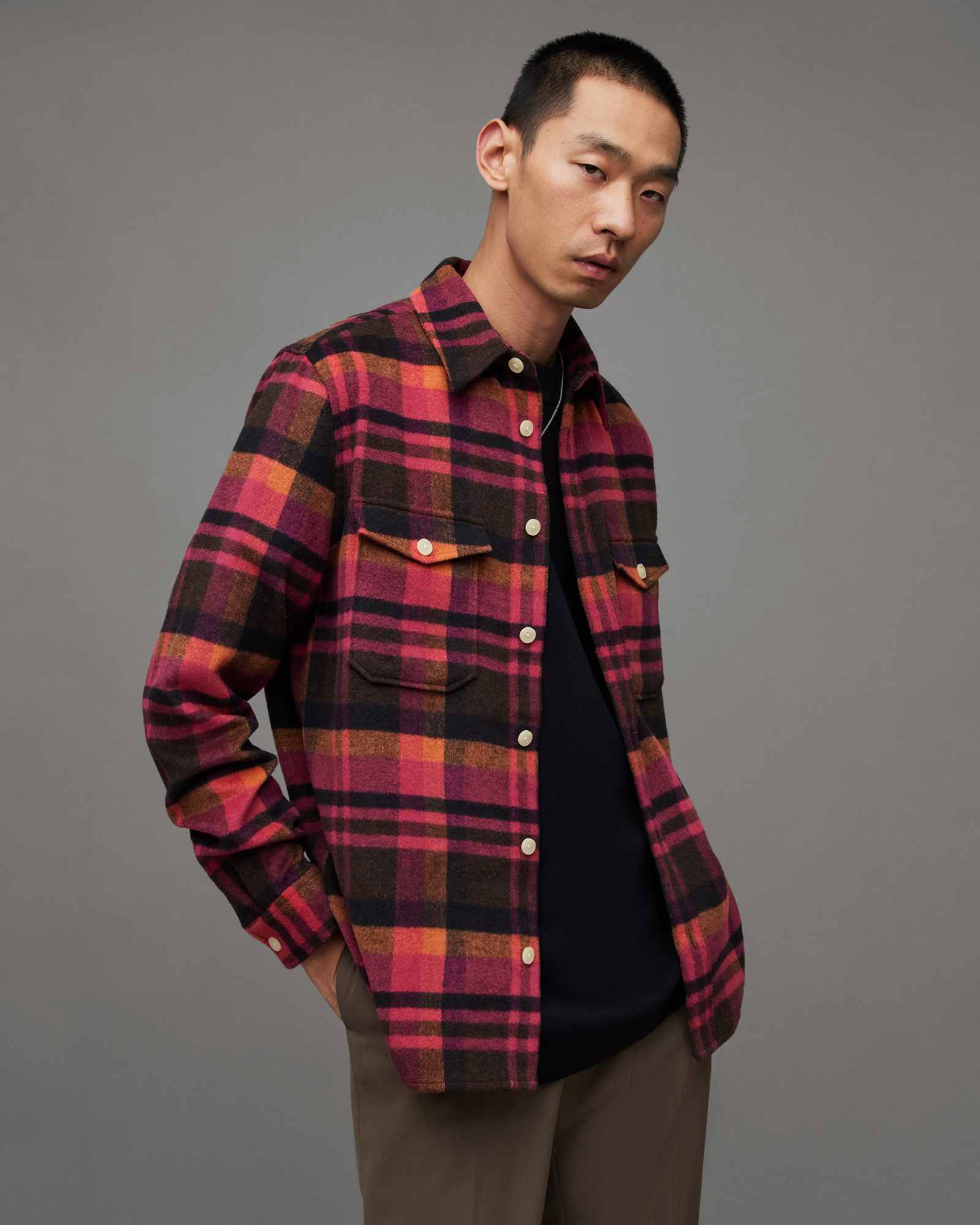 AllSaints Aquarius Checked Relaxed Fit Shirt