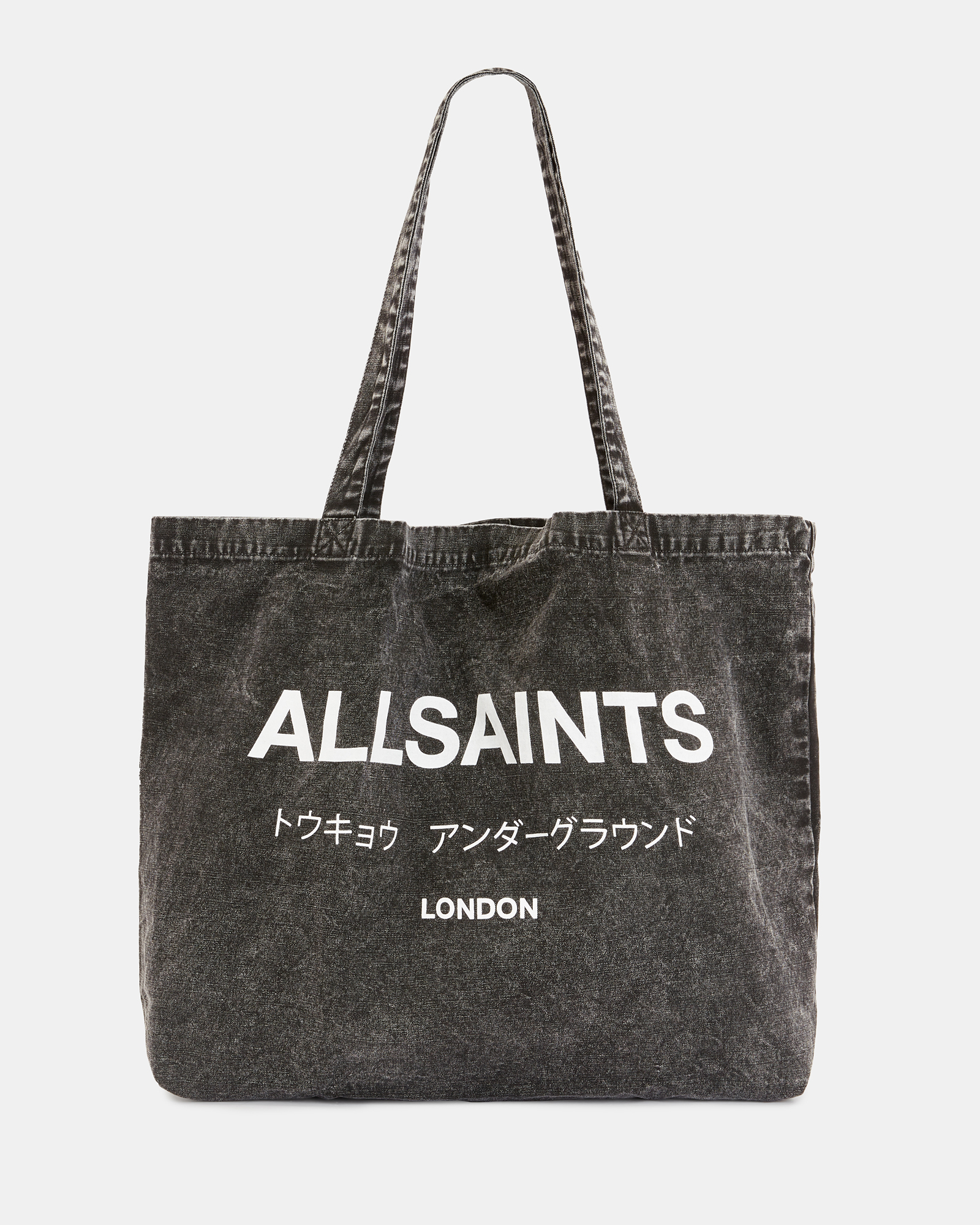 Allsaints Underground Acid Wash Tote Bag In Black/chalk