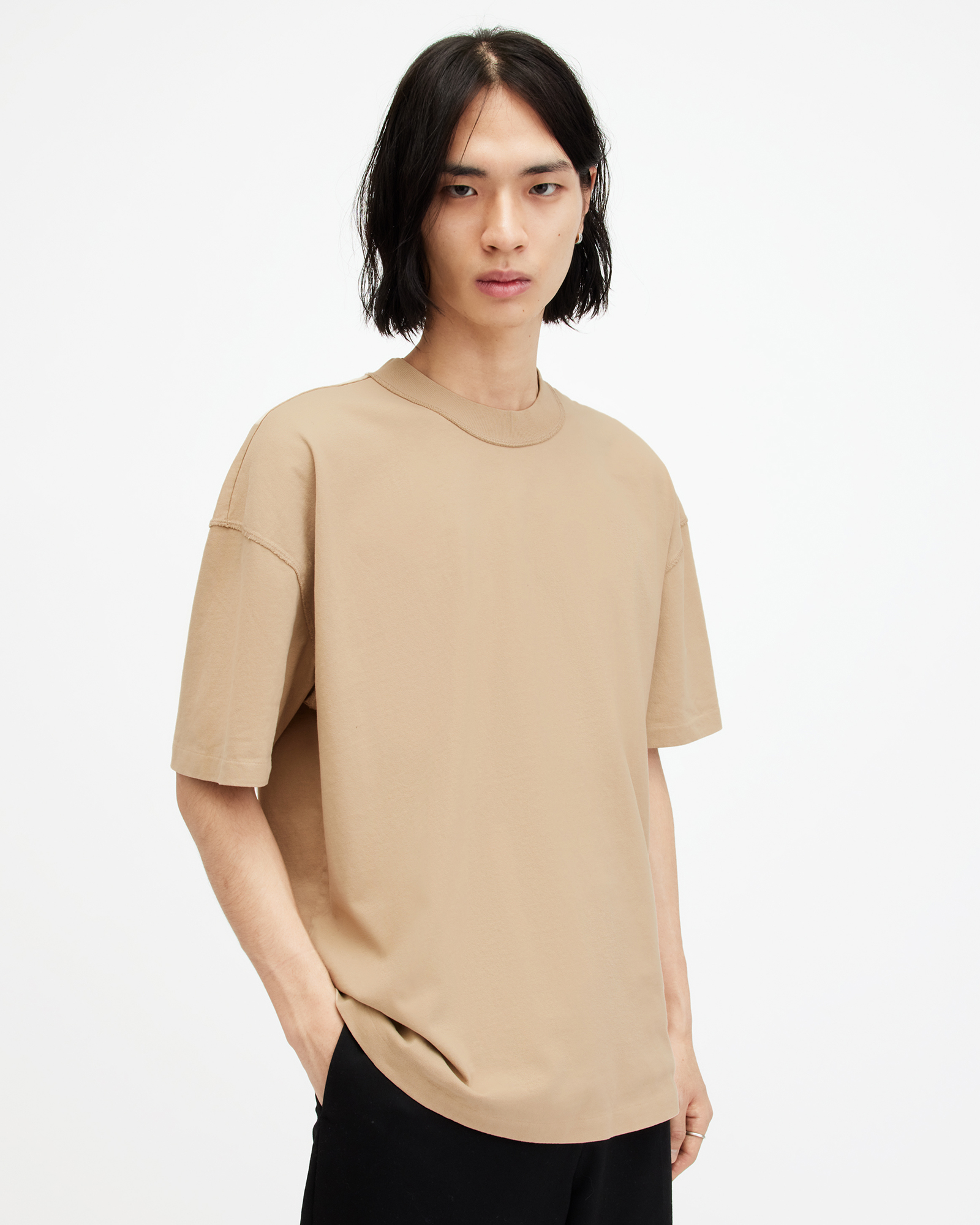 Shop Allsaints Isac Oversized Crew Neck T-shirt In Toffee Taupe
