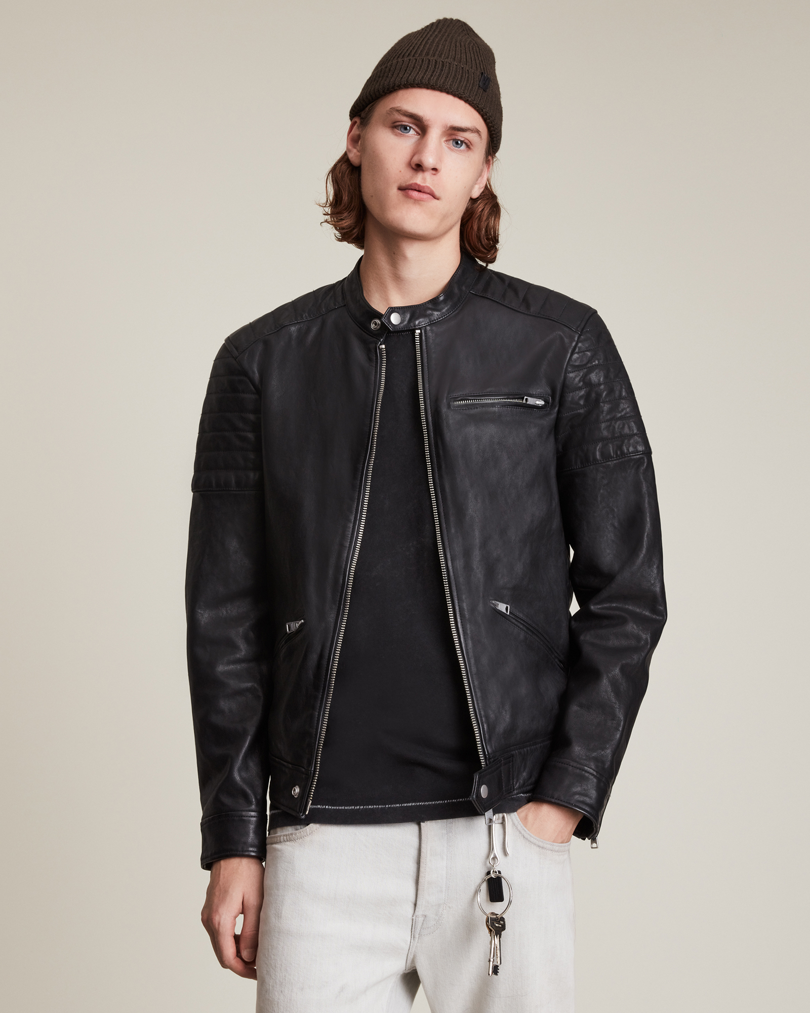 Allsaints Rocco Leather Jacket In Black