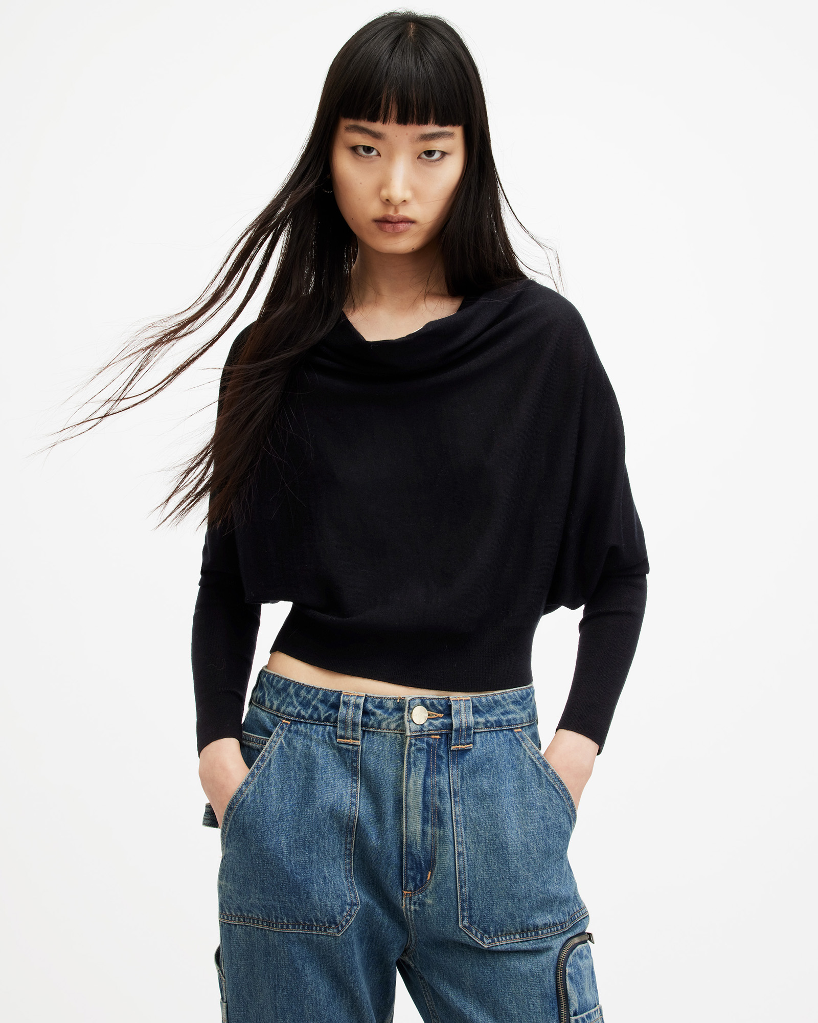 AllSaints Ridley Merino Cropped Cowl Neck Sweater