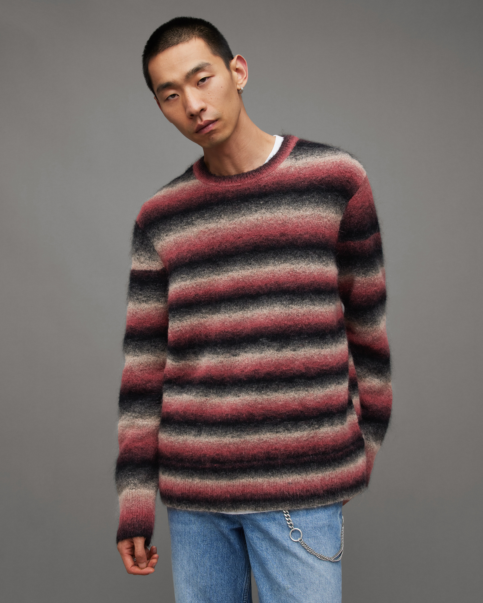 AllSaints Aurora Fluffy Striped Relaxed Fit Sweater