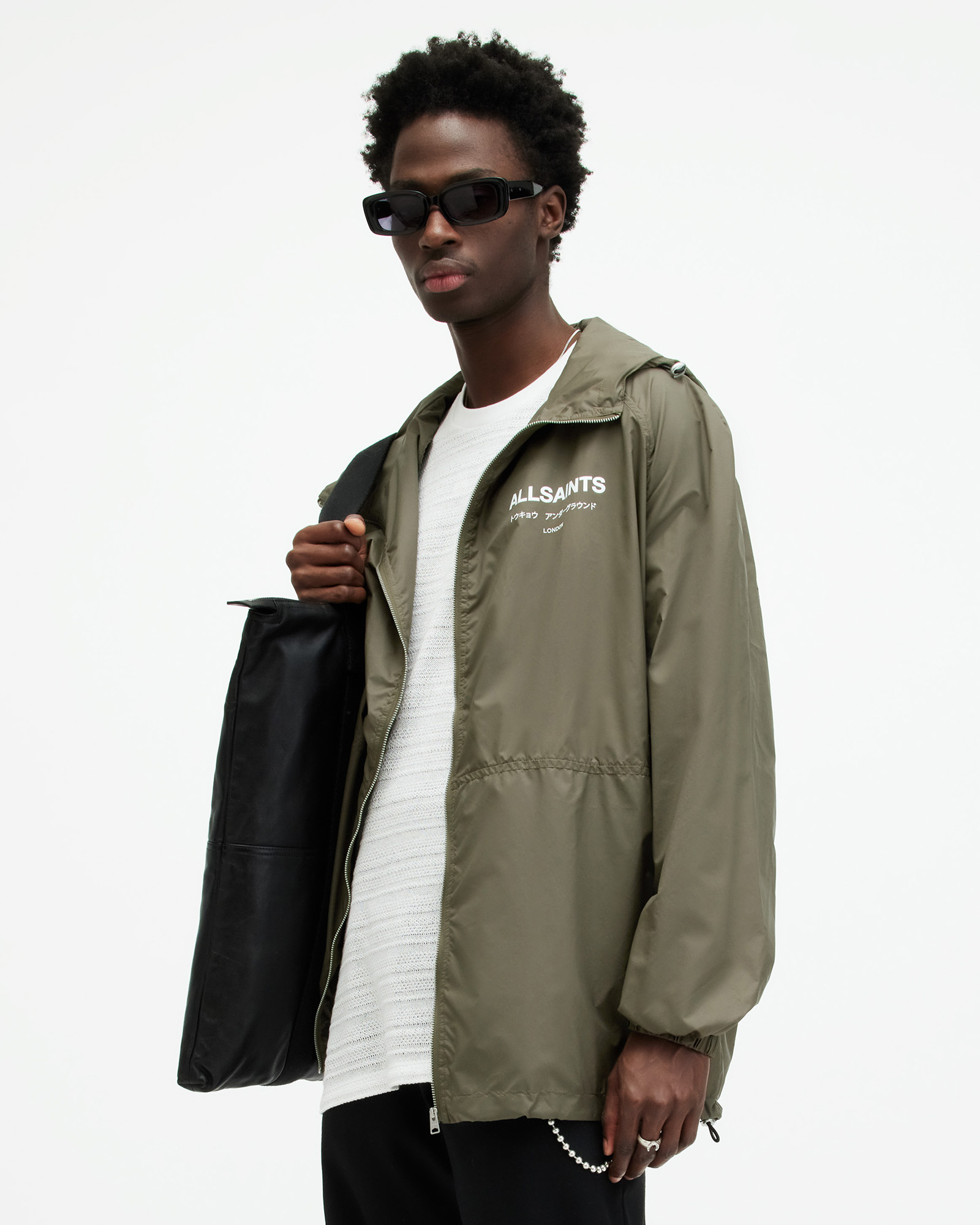 Shop Allsaints Underground Logo Oversized Hood Jacket In Khaki Green