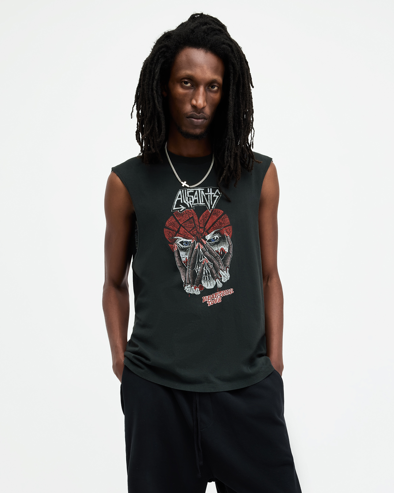 AllSaints Amortis Sleeveless Graphic Tank Top,, Washed Black