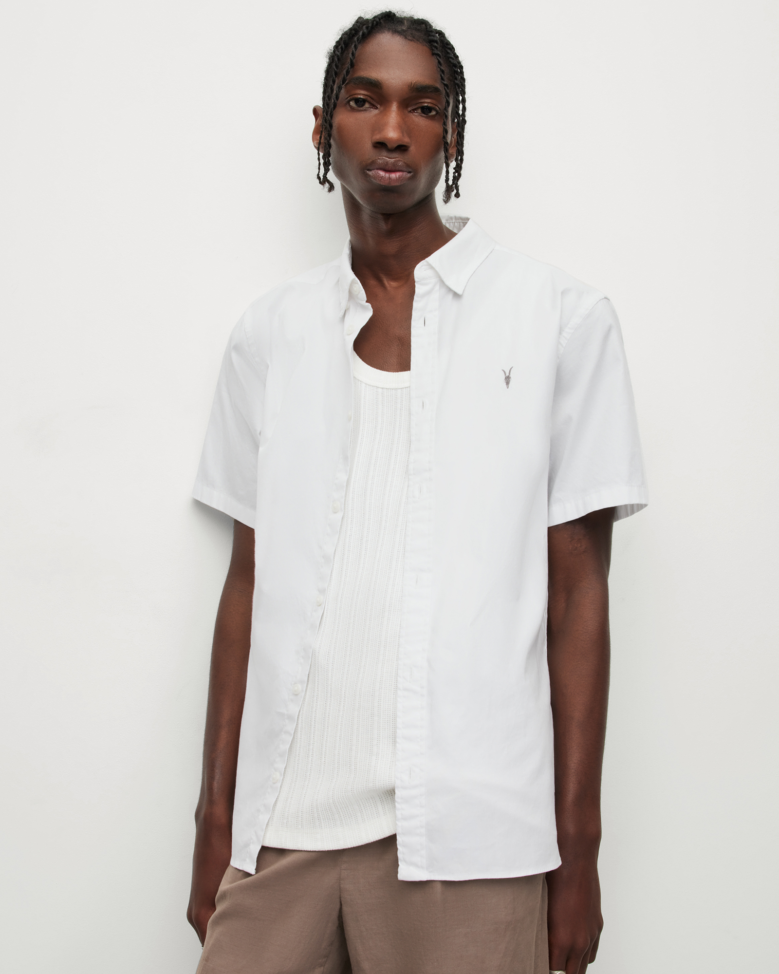 AllSaints Hawthorne Ramskull Short Sleeve Shirt,, White