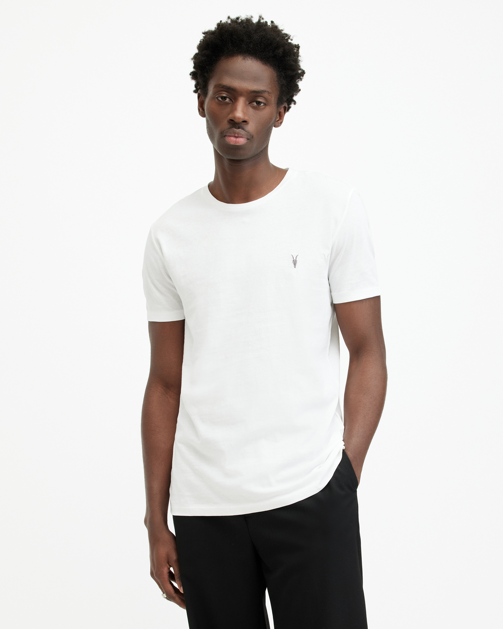 AllSaints Tonic Crew Neck Slim Ramskull T-Shirt,, Optic White