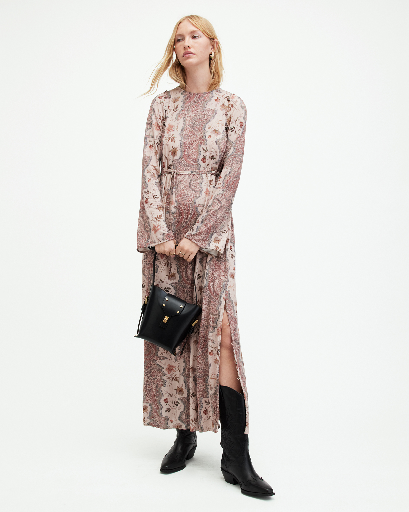 AllSaints Susannah Cascade Paisley Maxi Dress,, CLAY PINK, Size: UK