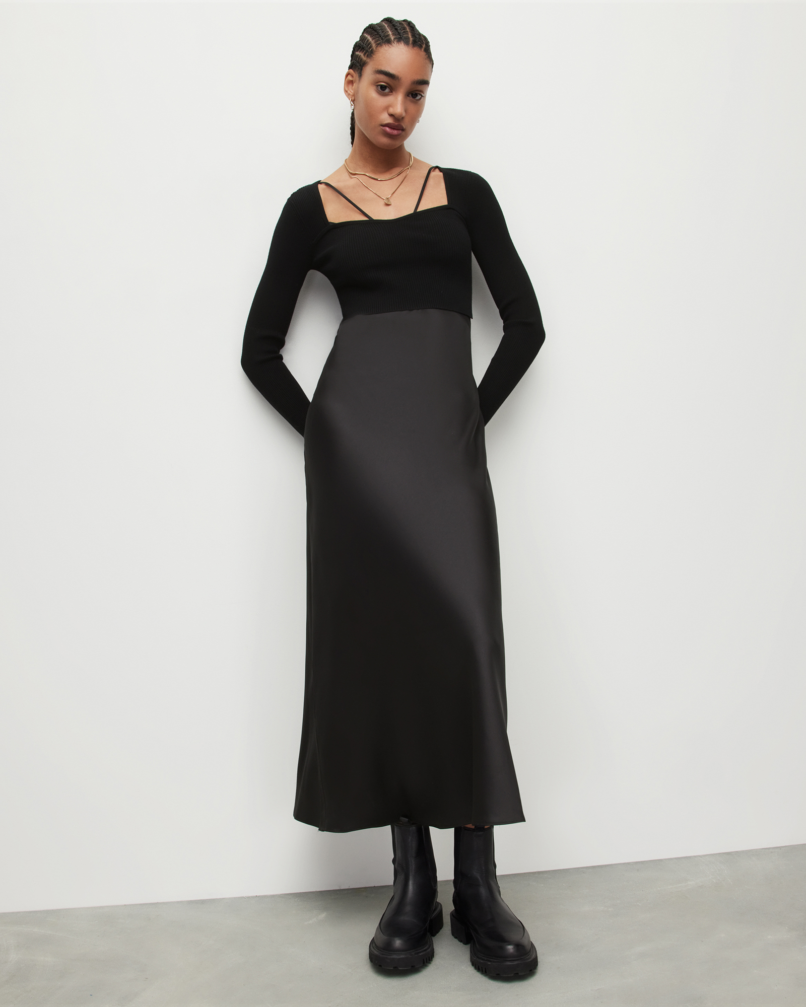 Allsaints Sassi 2-in-1 Dress In Black