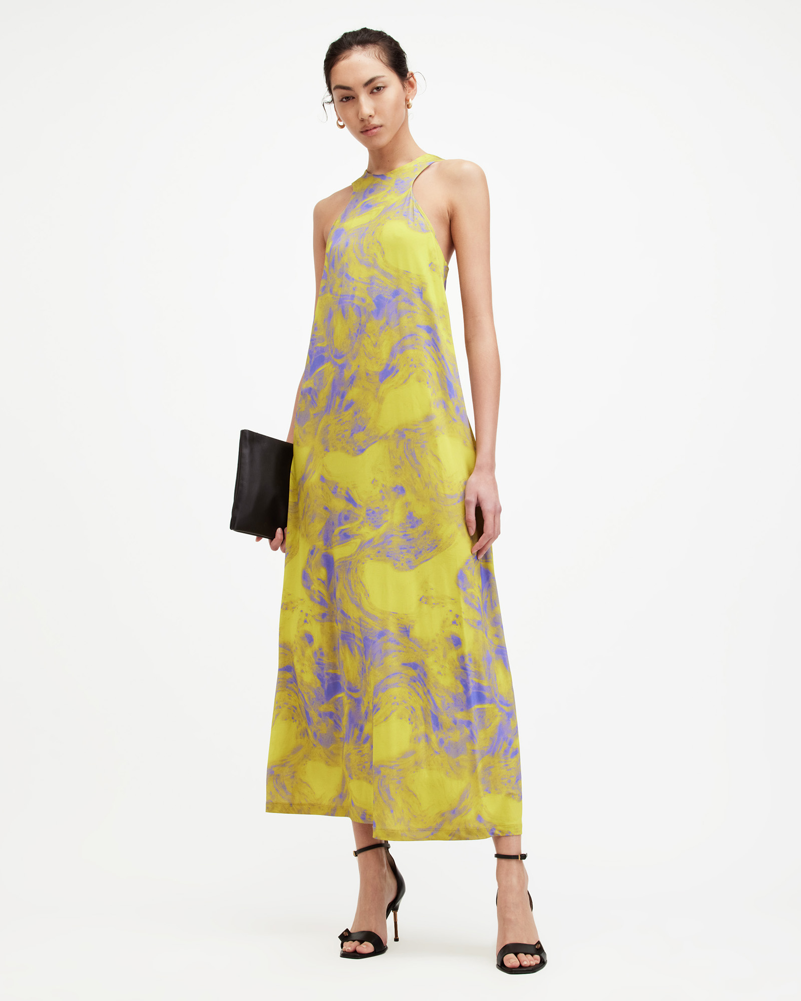 AllSaints Kura Inspiral Printed Maxi Dress,, ZEST LIME GREEN, Size: UK
