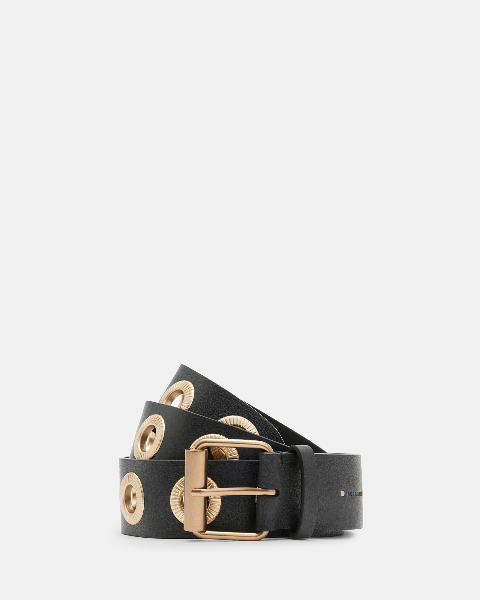AllSaints Daisie Leather Eyelet Belt,, Black, Size: