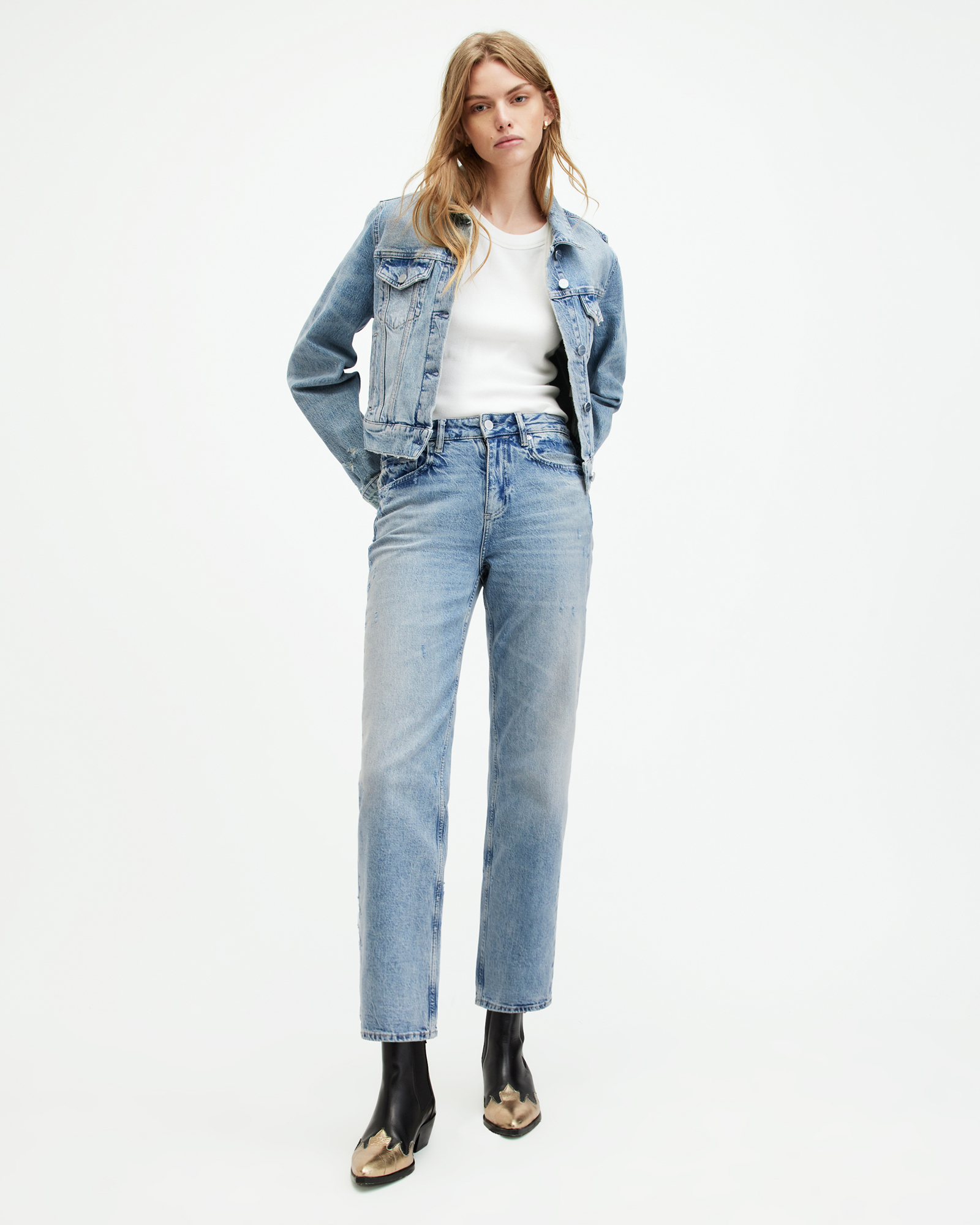 AllSaints Ida Cropped Straight Denim Jeans,, Vintage Indigo