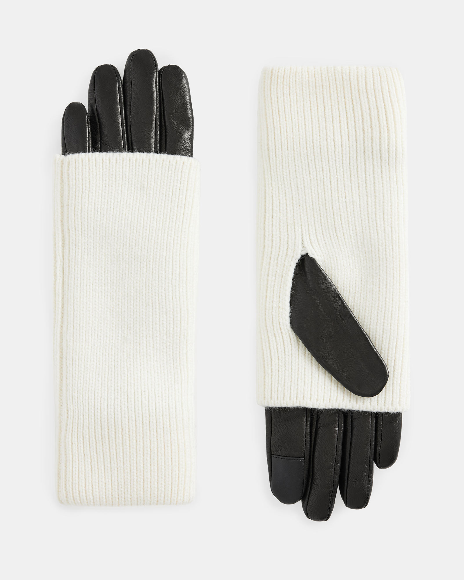 Zoya Extendable Knit Cuff Leather Gloves Chalk White | ALLSAINTS