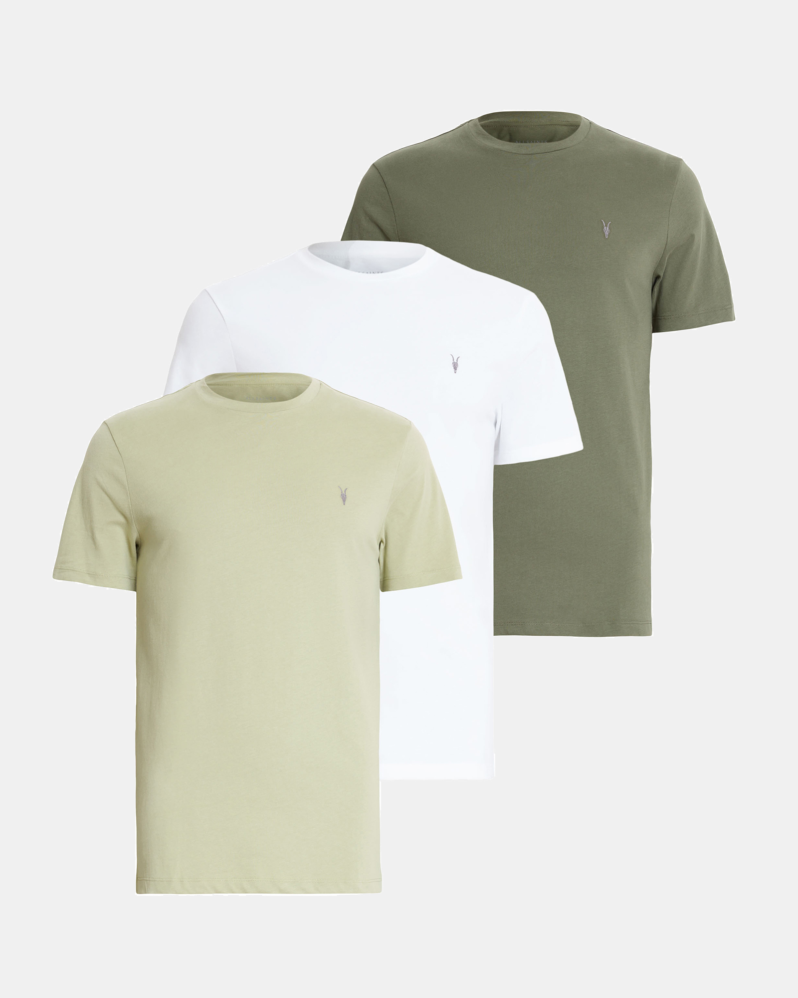 AllSaints Brace Brushed Cotton T-Shirts 3 Pack,, GRN/GRN/OPT WHITE